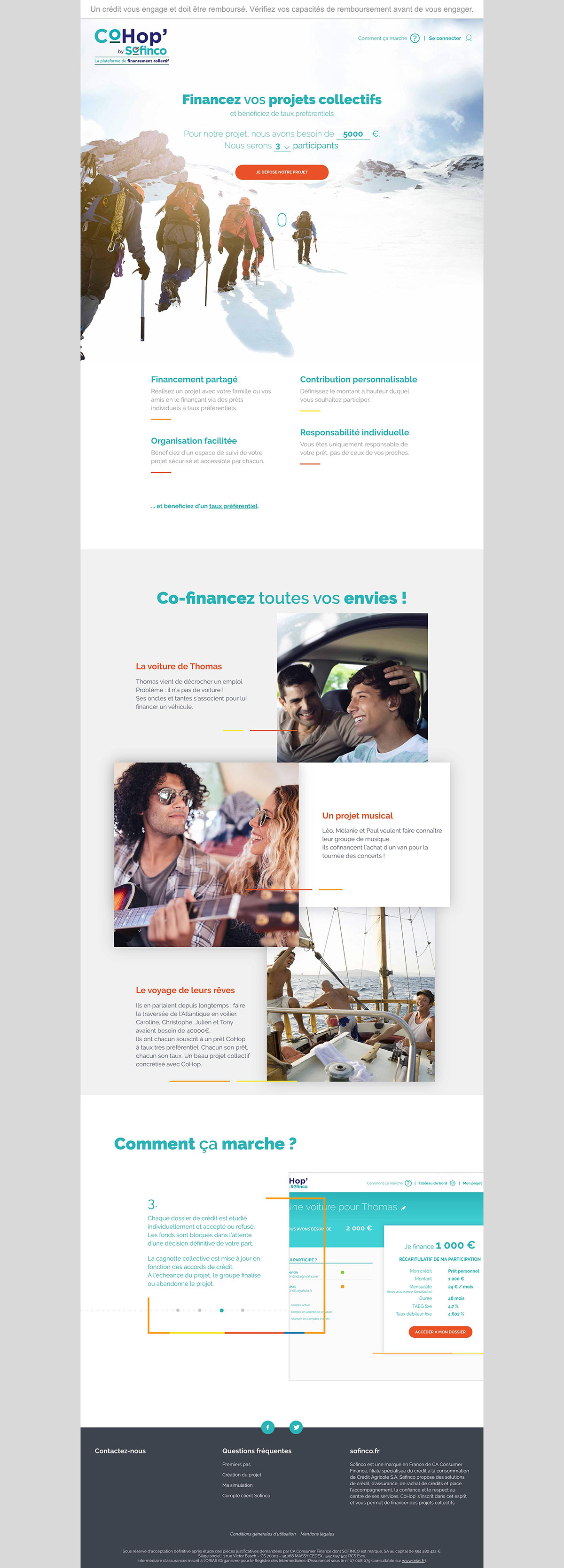 Page d'accueil du site (maquette). Elle contient des champs pour lancer un projet, des exemples de projets et un tutoriel.