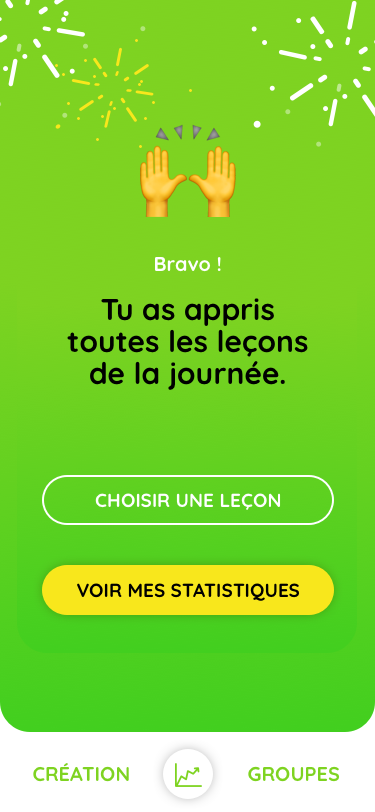 Écran de félicitations
