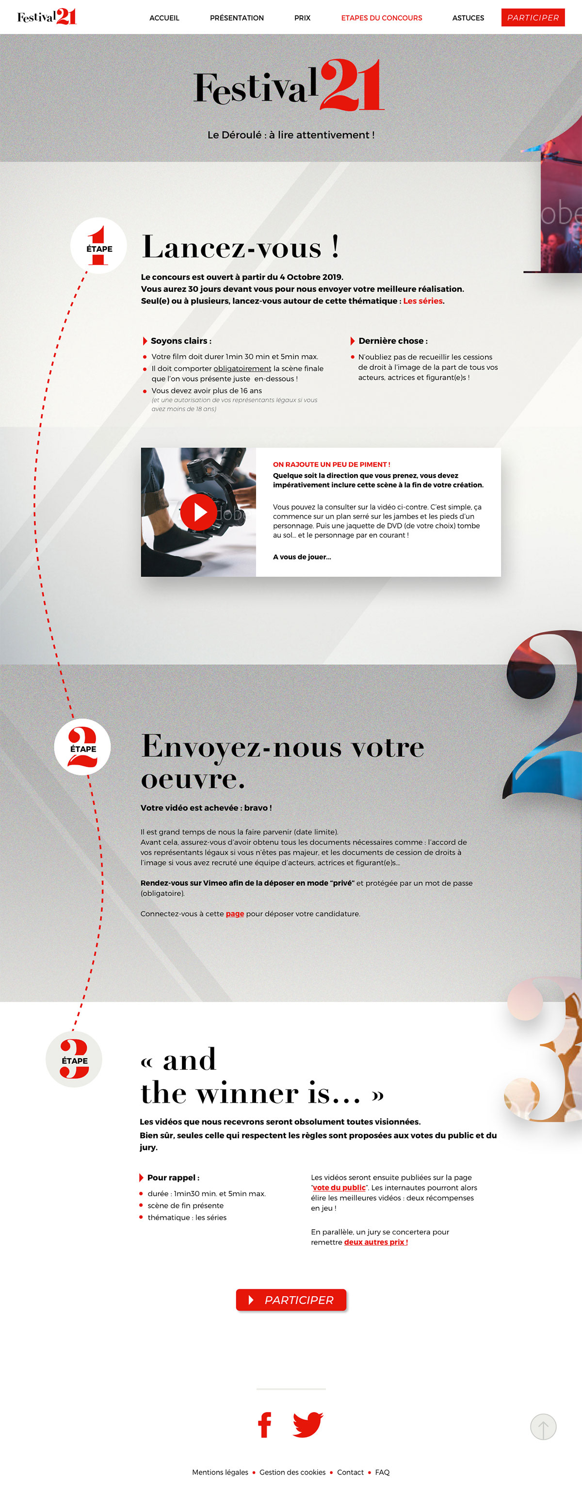 La page indique les étapes pour la participation au concours et des liens d’informations utiles.