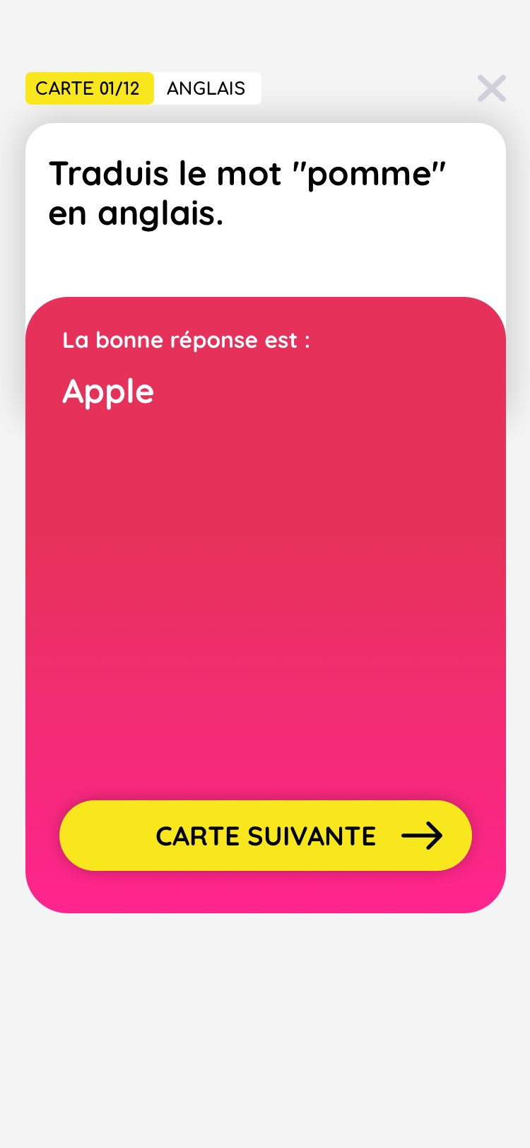 Écran de quiz : erreur