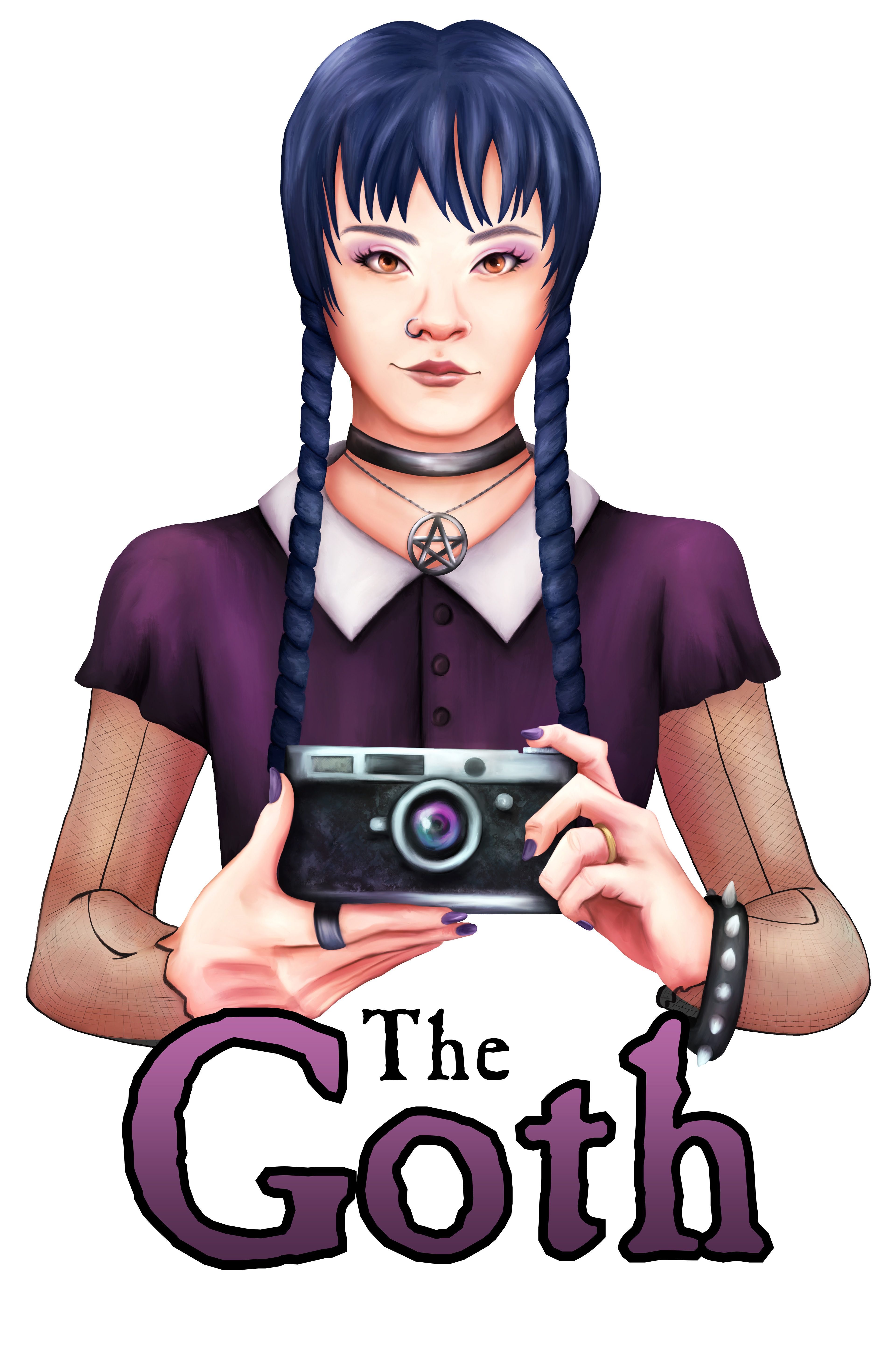 "The Goth" Illustration and logo for The Take. Character design based on goth girl movie tropes.