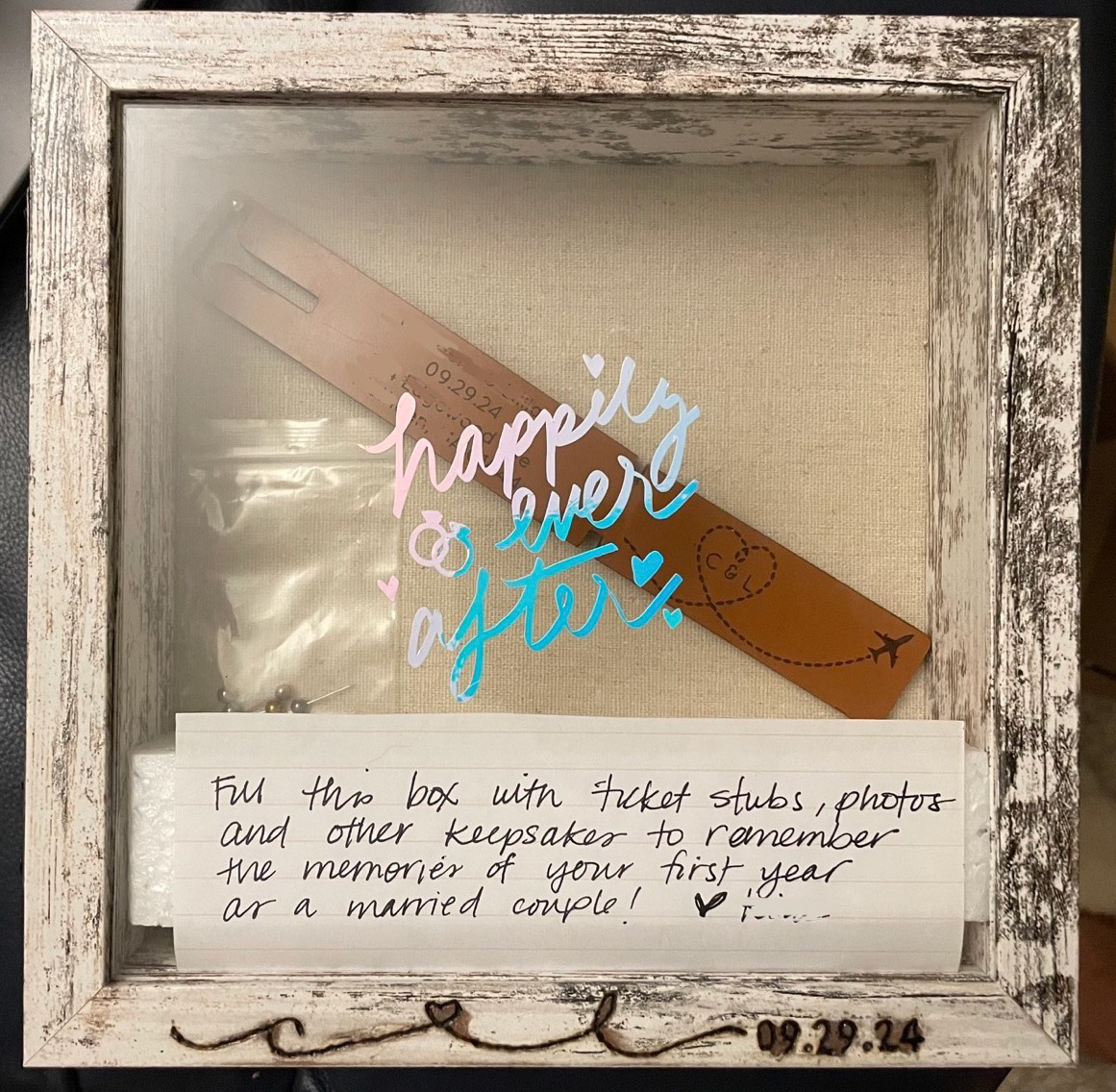 woodburned memory shadow box