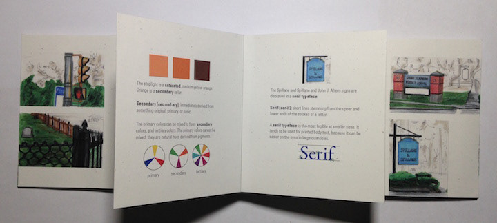 Directions book with pop-ups explaining how art is all around us