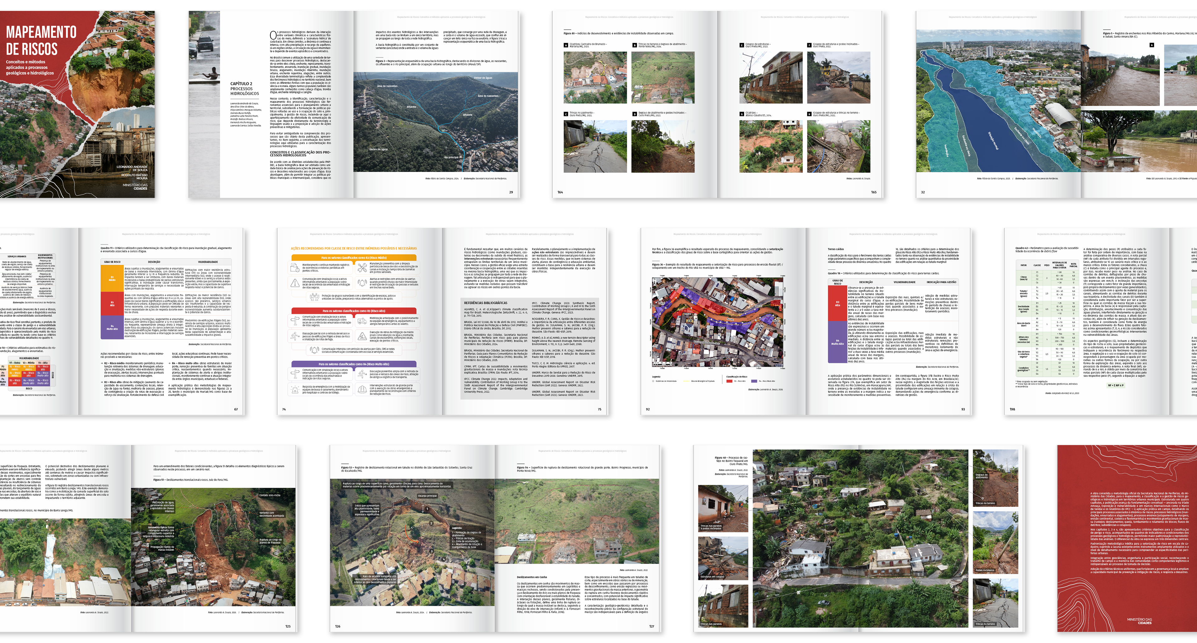 Mapeamento de riscos: conceitos e métodos aplicados a processos geológicos e hidrológicos Secretaria Nacional de Periferias (MCID) · 2026 Projeto gráfico e diagramação de publicação técnica (216 páginas), com organização de conteúdos, elaboração de infográficos e esquemas e padronização de gráficos, tabelas e mapas para apresentação de conceitos, métodos e dados relacionados à identificação, caracterização e mapeamento de riscos geológicos e hidrológicos. Apoio na diagramação: Ana Carolina Seganfredo.