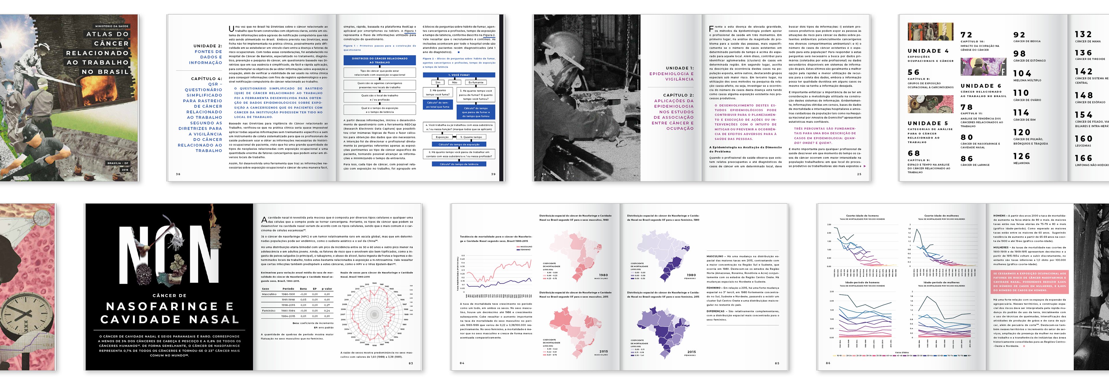 Atlas do Câncer Relacionado ao Trabalho no Brasil (2018) Ministério da Saúde · 2018 Projeto gráfico e diagramação de publicação técnica (204 páginas), com desenvolvimento de infográficos e padronização e tratamento de gráficos, tabelas e mapas, em consonância com a identidade visual do projeto.