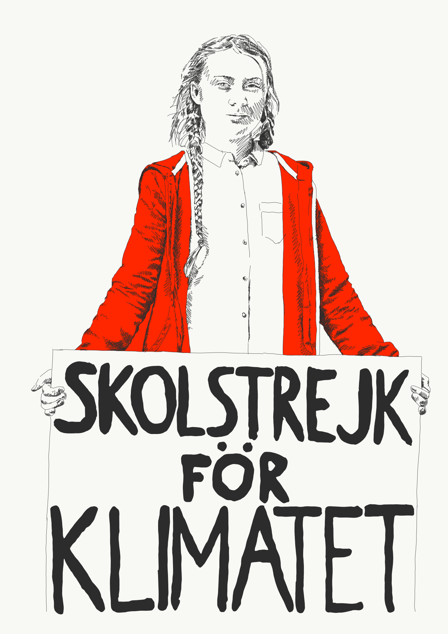 Portrait of Greta Thunberg with placard 'strike for climate'
