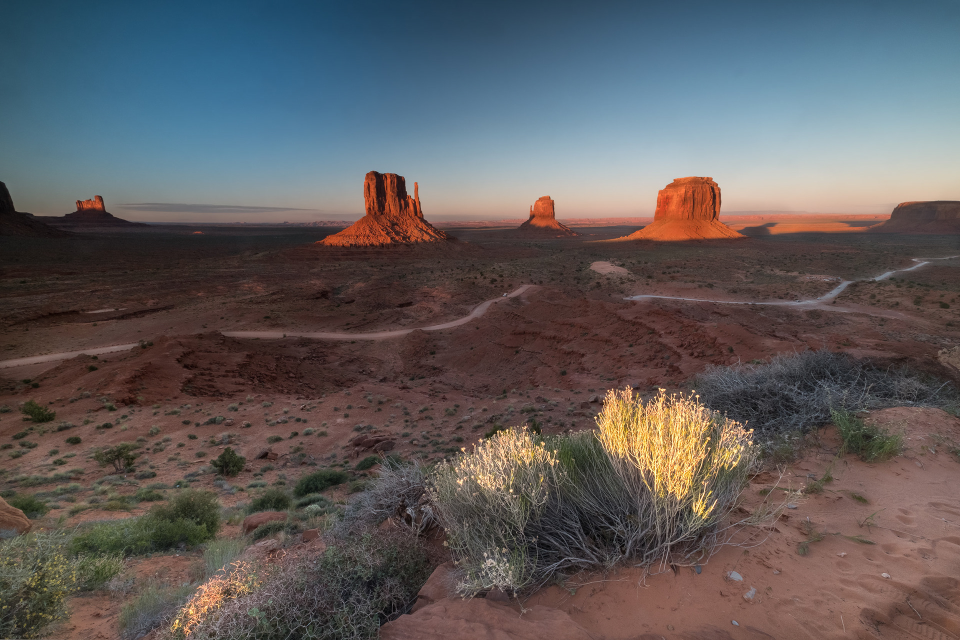 MAGIC LIGHT - Magic light comes with the sunset and enhances the shapes in this out of this world landscape. Monument Valley Navajo Tribal Park, Arizona, USA.