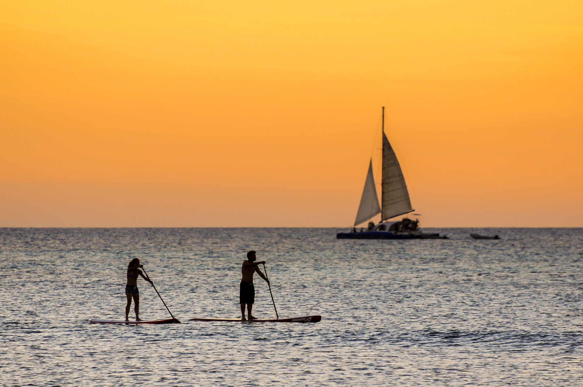 SHALL WE RACE? - The afternoon is about to end while doing some paddle surf at Hadicurari Beach, Aruba, Netherland Antilles.