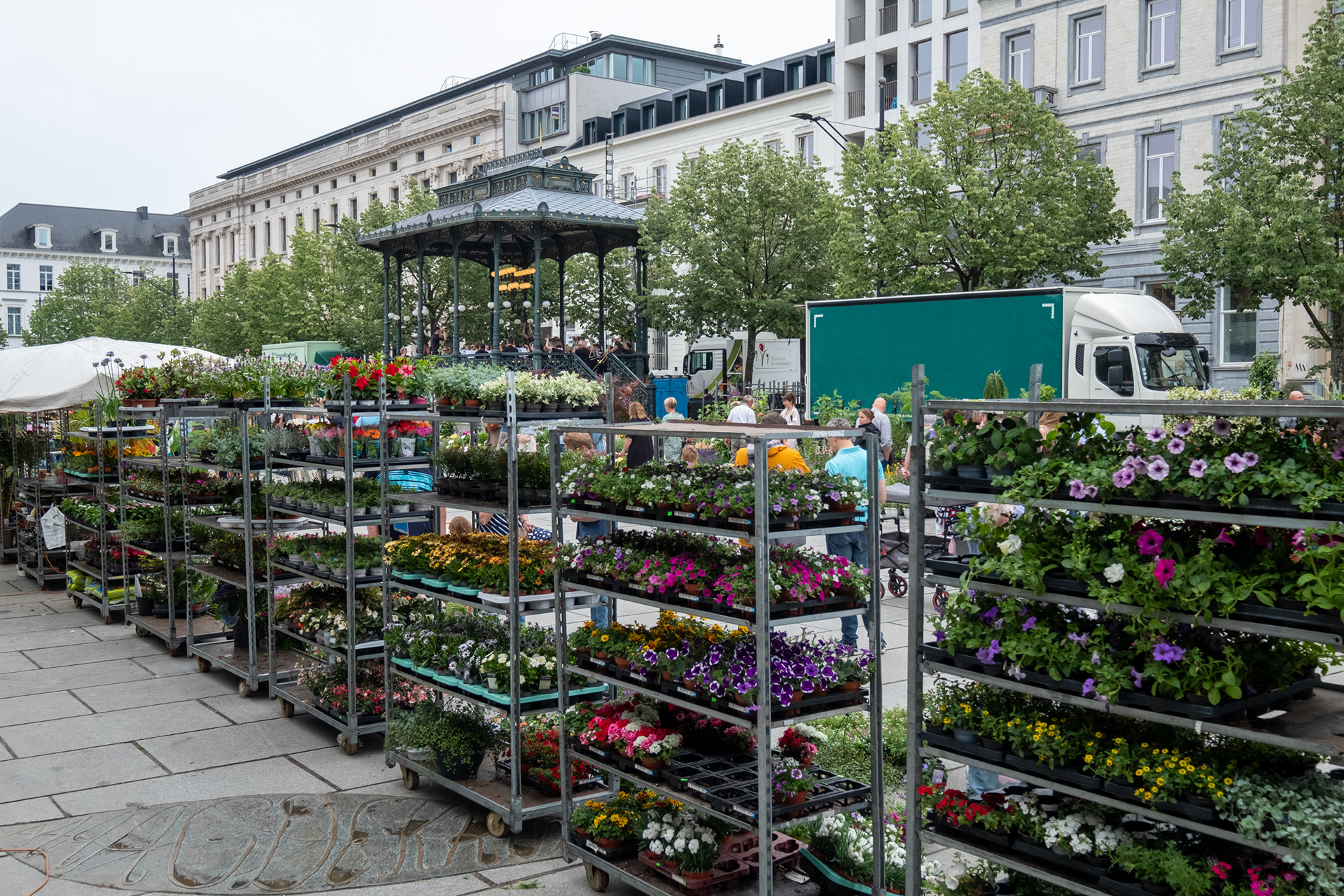 Plaza Kouter y mercado de flores (domingo)