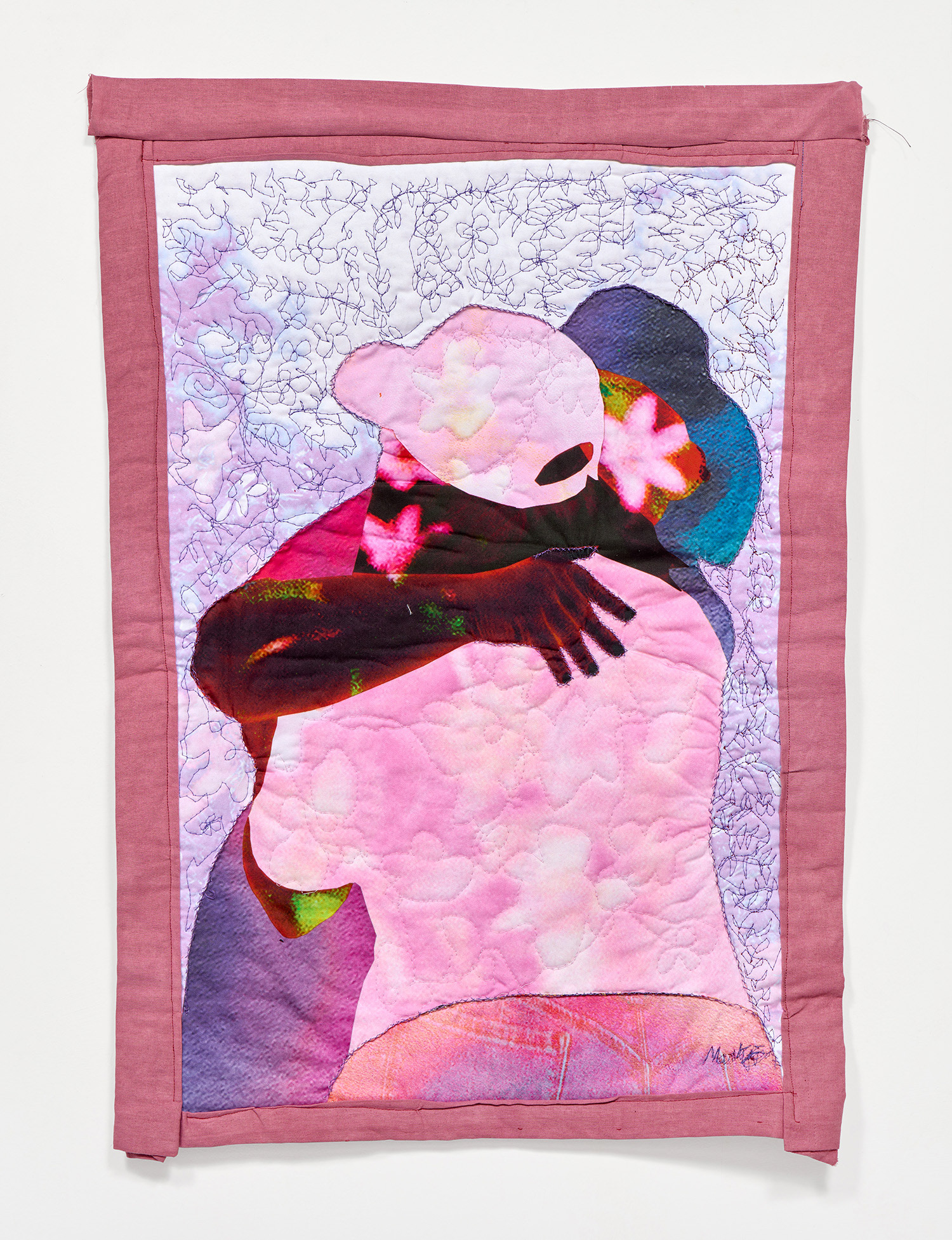 Hug # 5: Peace of Mind, Quilting, Fabric Dying, Hand Sewing, and Digital Manipulation, 18.5”x27”,2026