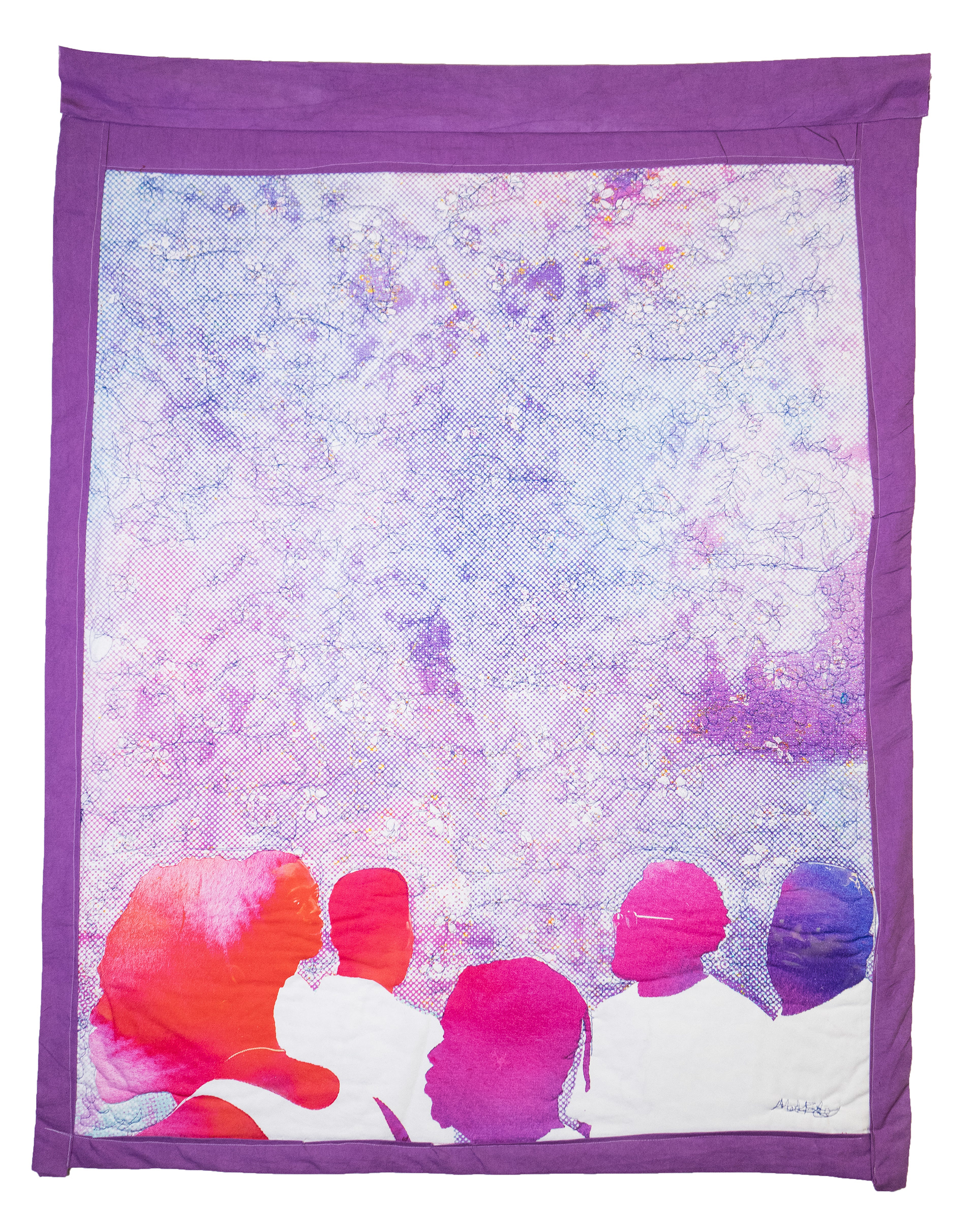 "Heaven All Around", Quilting, Fabric Dying, Hand Sewing, and Digital Manipulation, 30" x 39", 2026