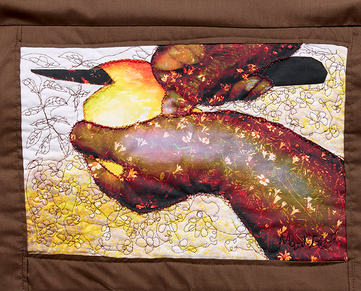 A Season of Sharing # 2 Print on Cotton Fabric, Hand Sewing and Quilting  14.5” x 16” 2024 
