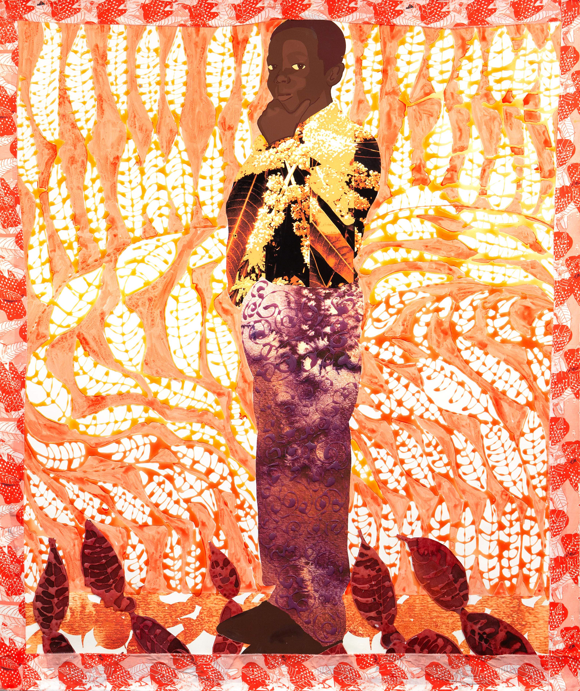 Enveloped by the Sun #6 (John)    Acrylic, Archival Glue and Glitter on Printed Paper     49” x 53”    2021 Photographed by Phillip Karp