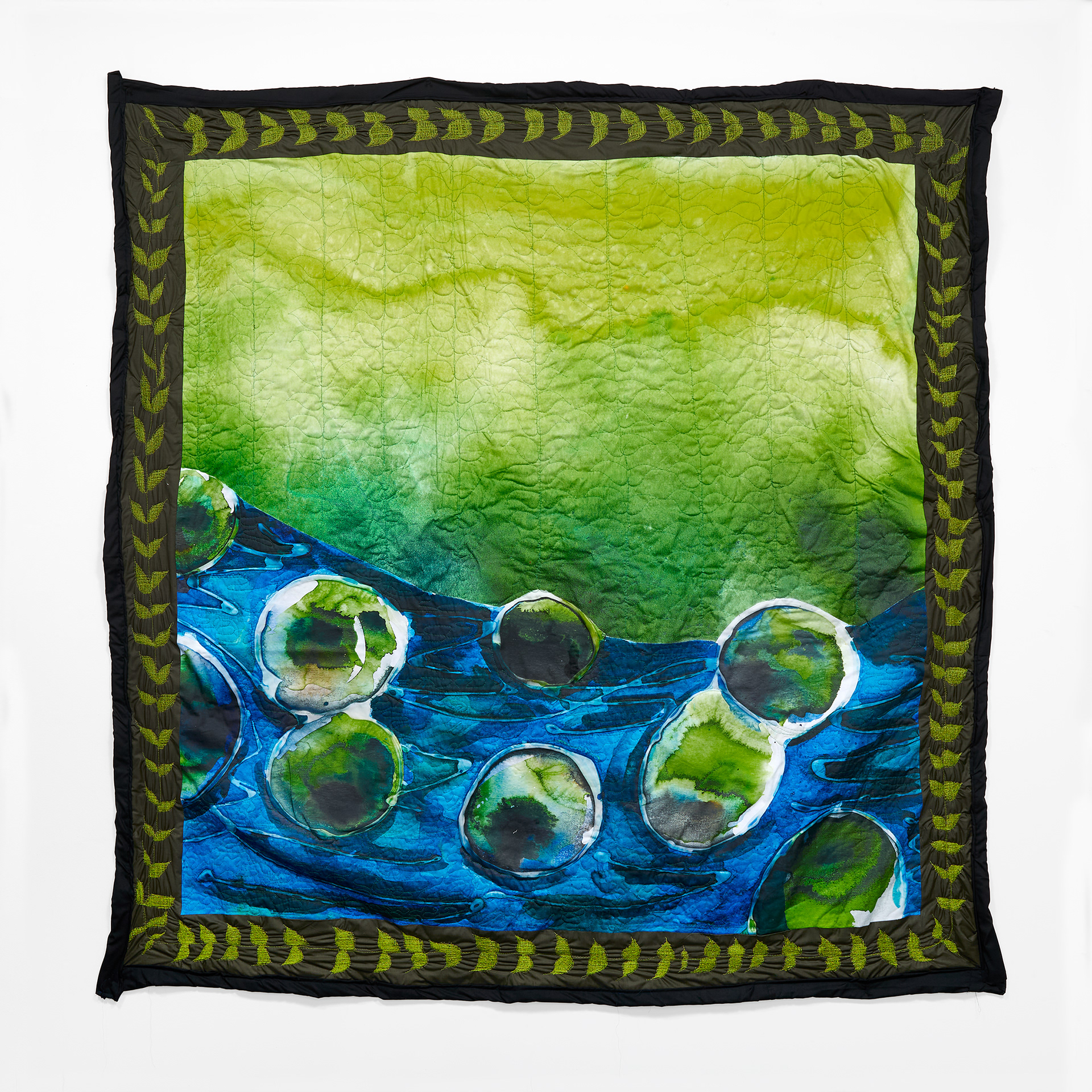 "Clear Skies 3", Digital Print on Cotton Sateen and Quilting, 67 in x 67 in, 2025