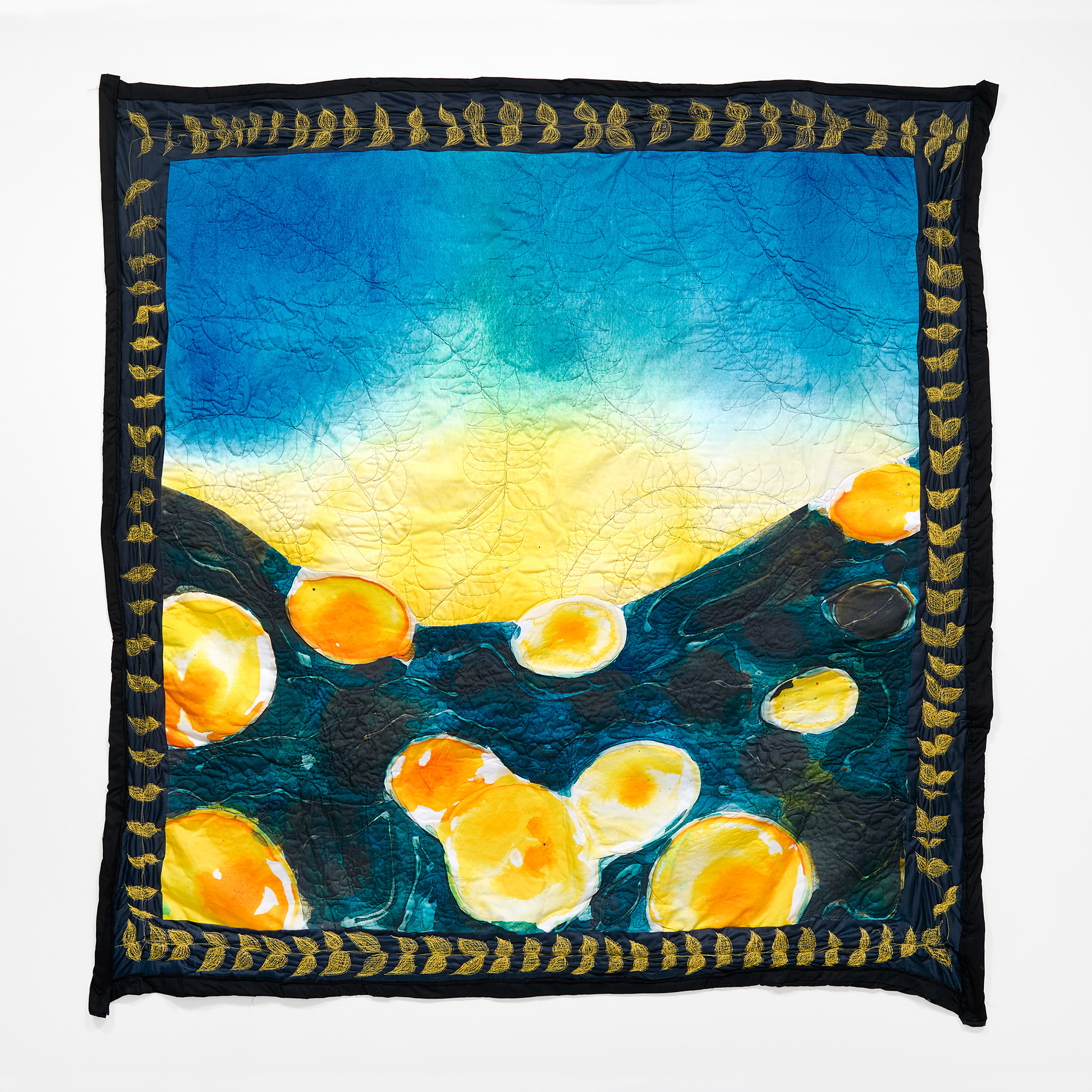 "Clear Skies 2", Digital Print on Cotton Sateen and Quilting, 67 in x 67 in, 2025