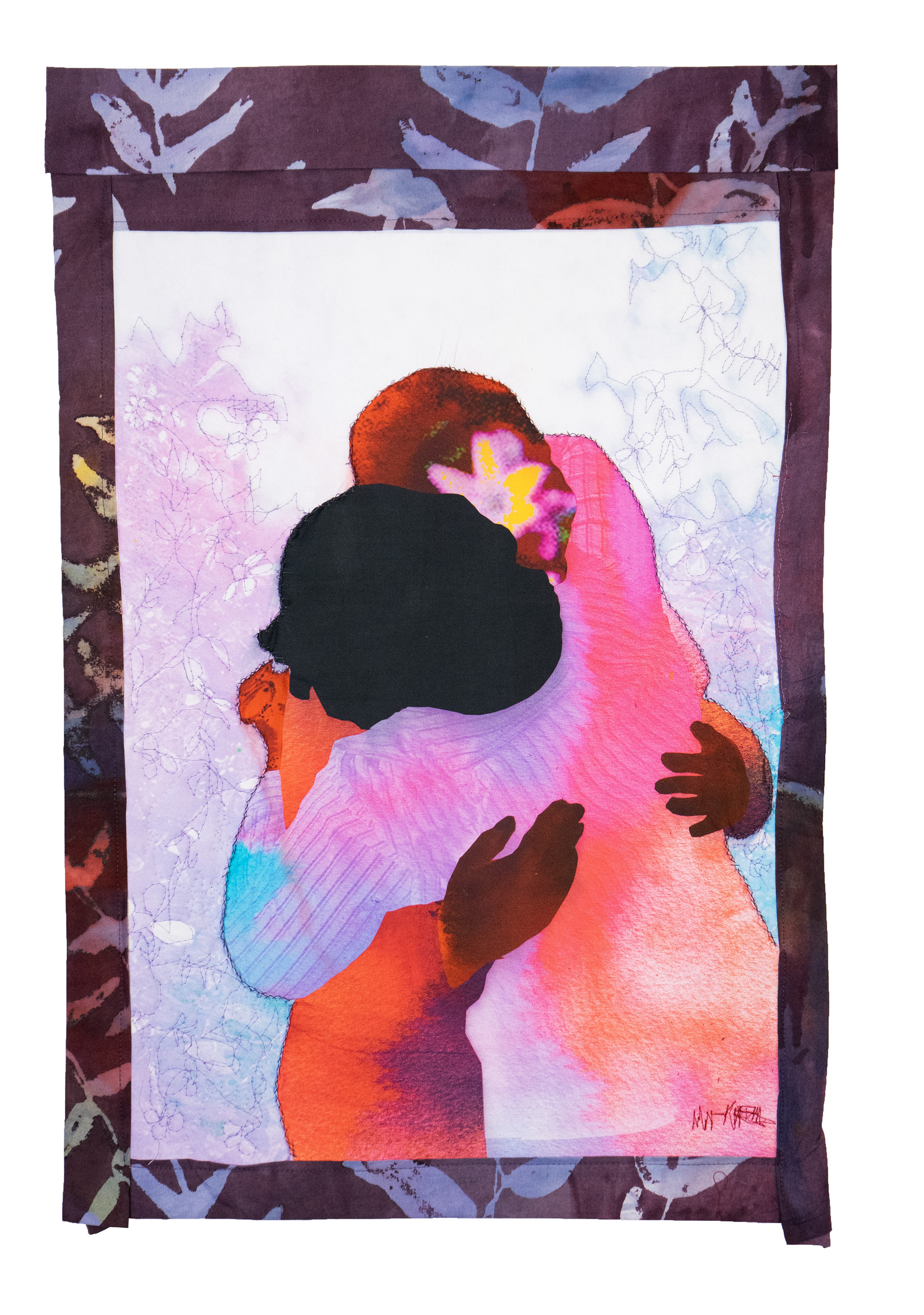 Hug #3: I Love, Quilting, Fabric Dying, Hand Sewing, and Digital Manipulation, 18.5” x 28.5”, 2026
