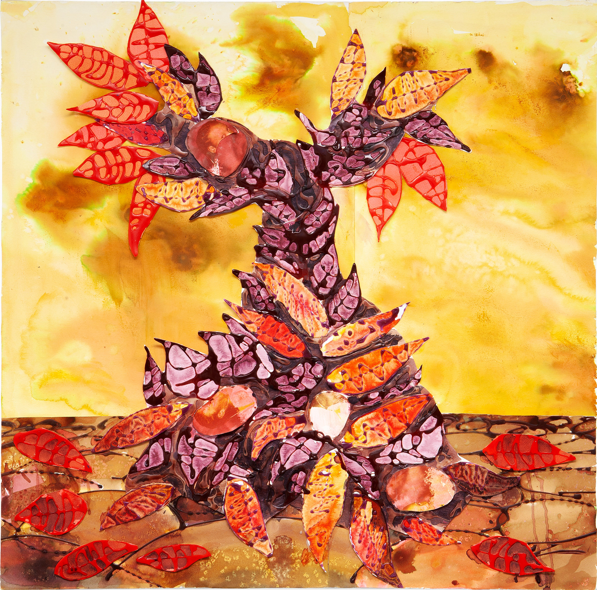 Grounded Leaves  Collage, Archival Glue and Ink  30” x 30” 2022 Photographed by Phillip Karp 