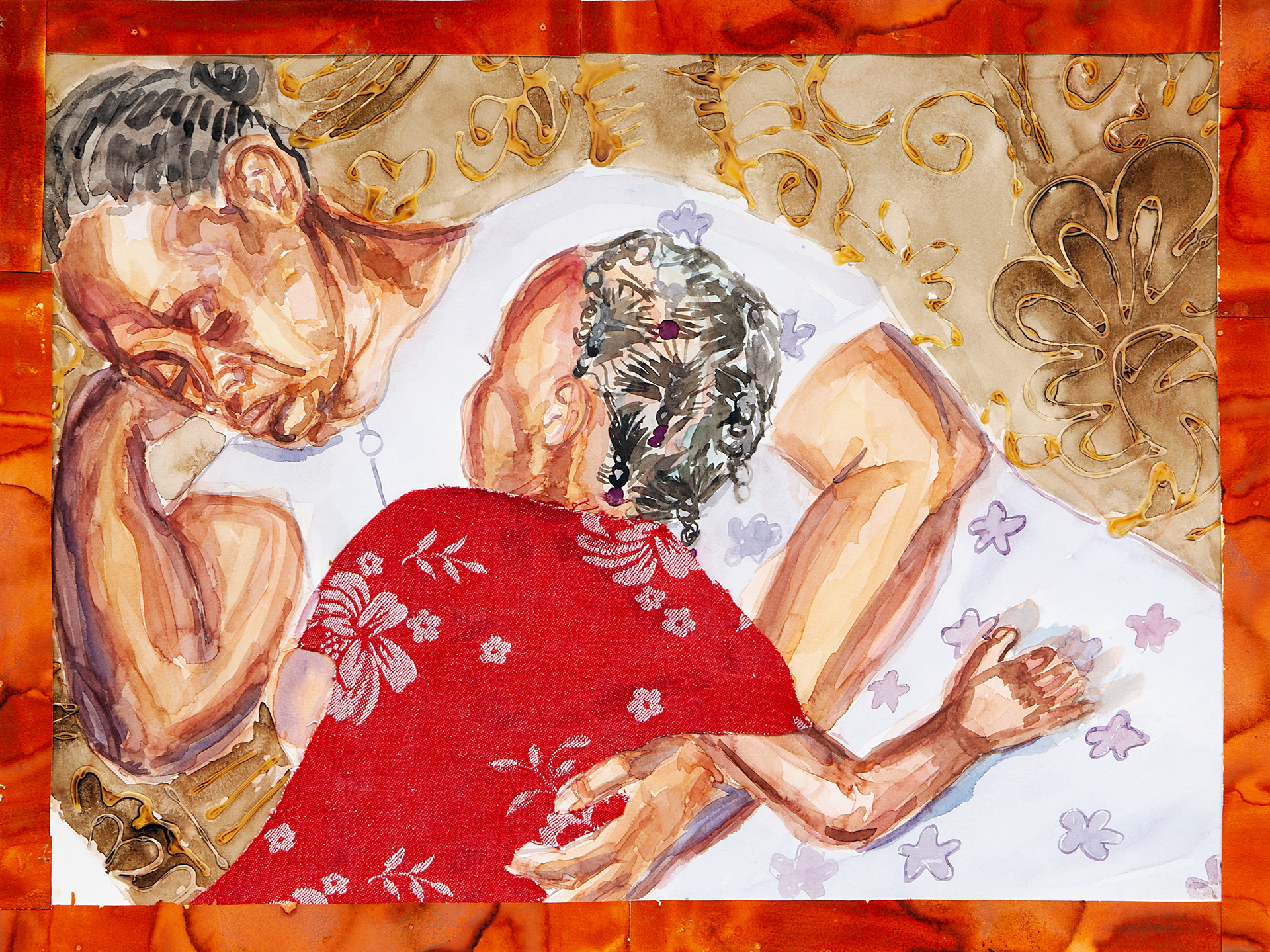 ”Nap Time”, 18x24,  Watercolor and collage on paper, 2022, Photographed By Phillip Karp 