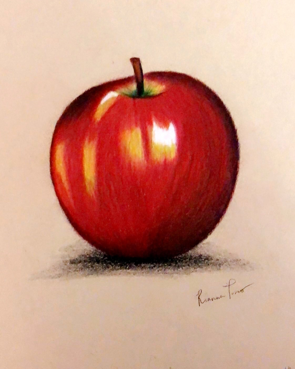 Still Life of Apple, Colored Pencil on Paper, 11 x 14 in.