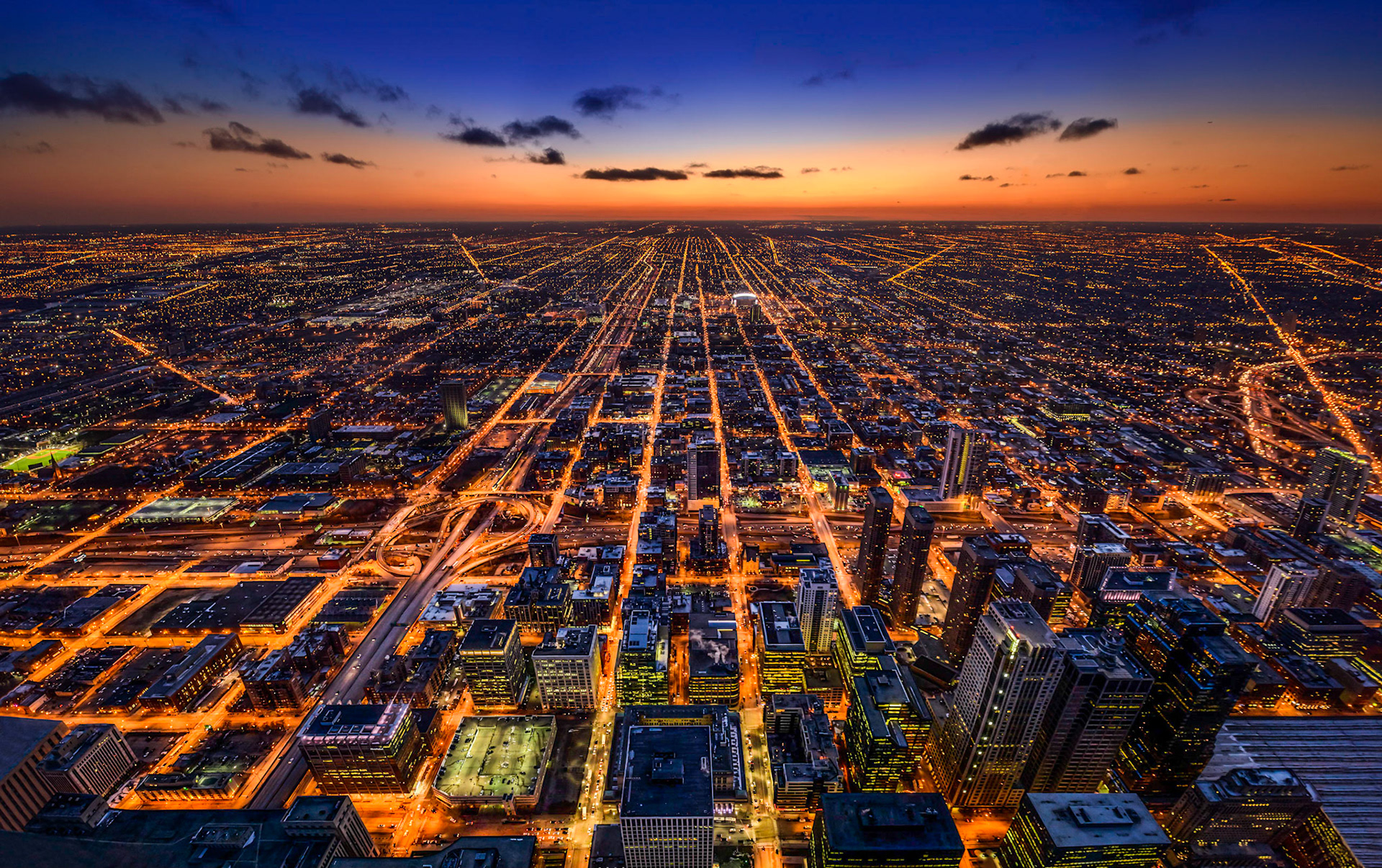 Chicago suburbs at dusk, Chicago, March 2015