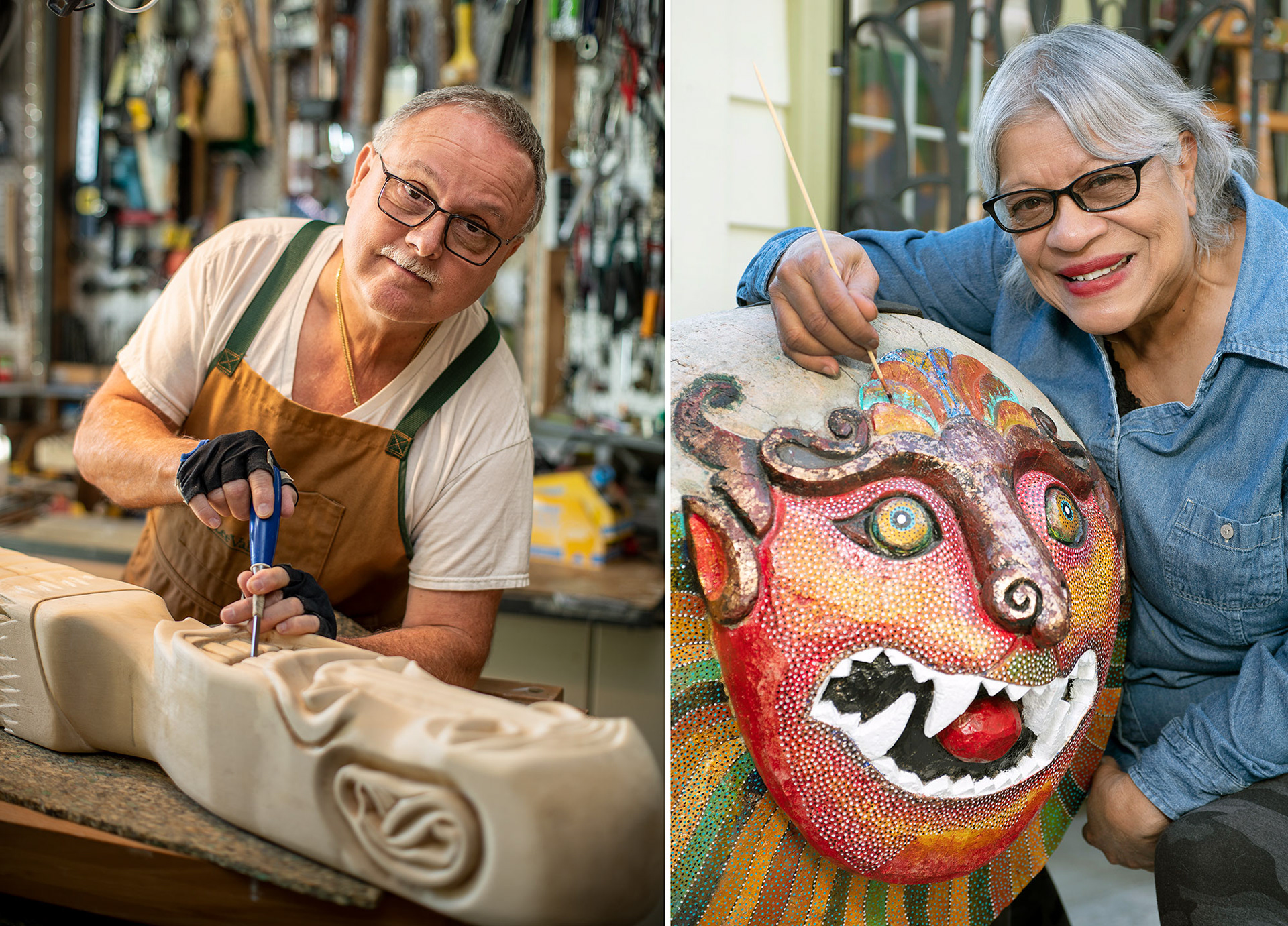 Christine Gokol and David Lemire working at their home studio