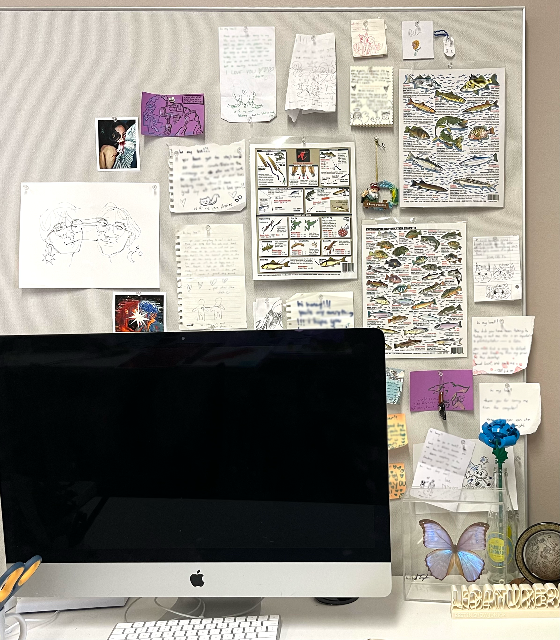 My desk at the time (notes blurred).