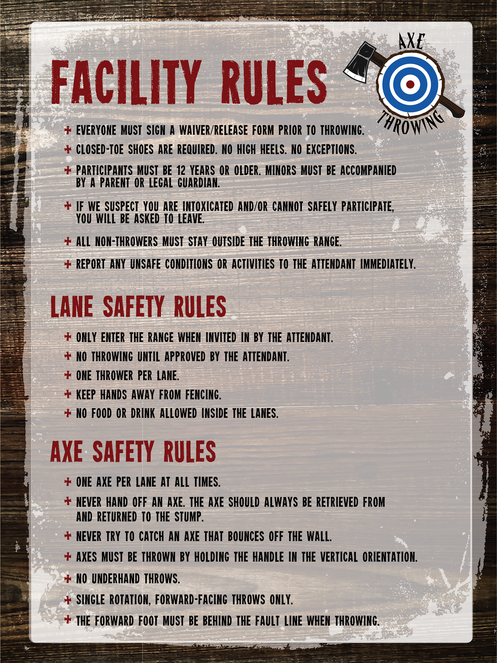 Ax throwing Facility Rules