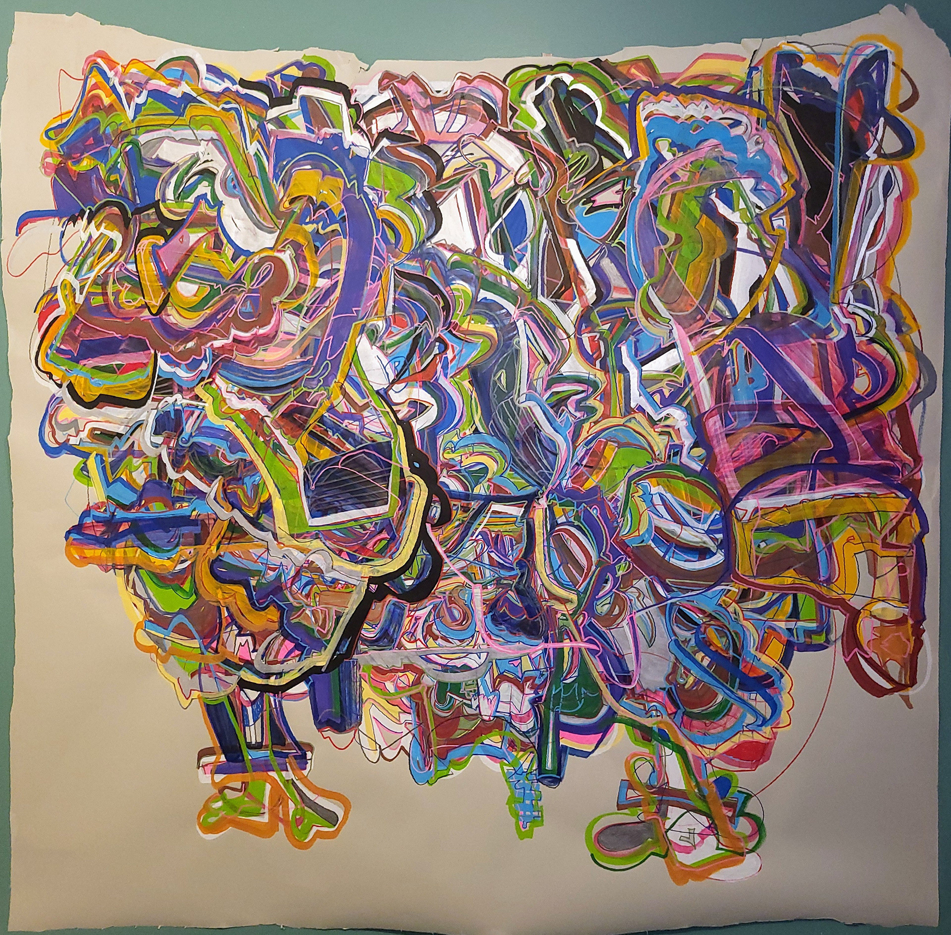 Mother Ginger (Spatchcock), Acrylic, Marker and Grease Pencil on Paper, 2023