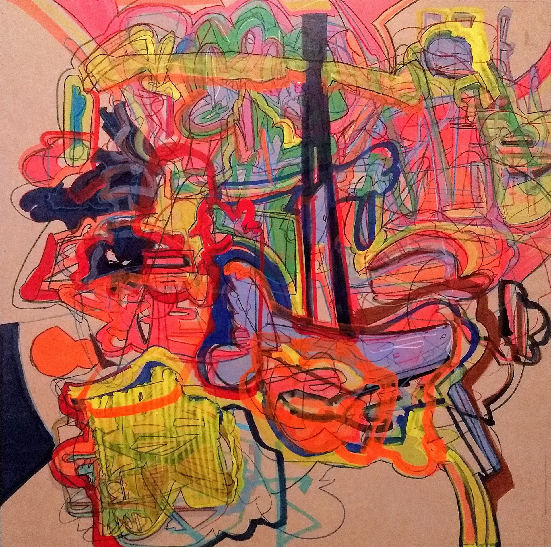 The Head of the Sublimator, Acrylic and Grease Pencil on Panel, 35" x 35" 2020