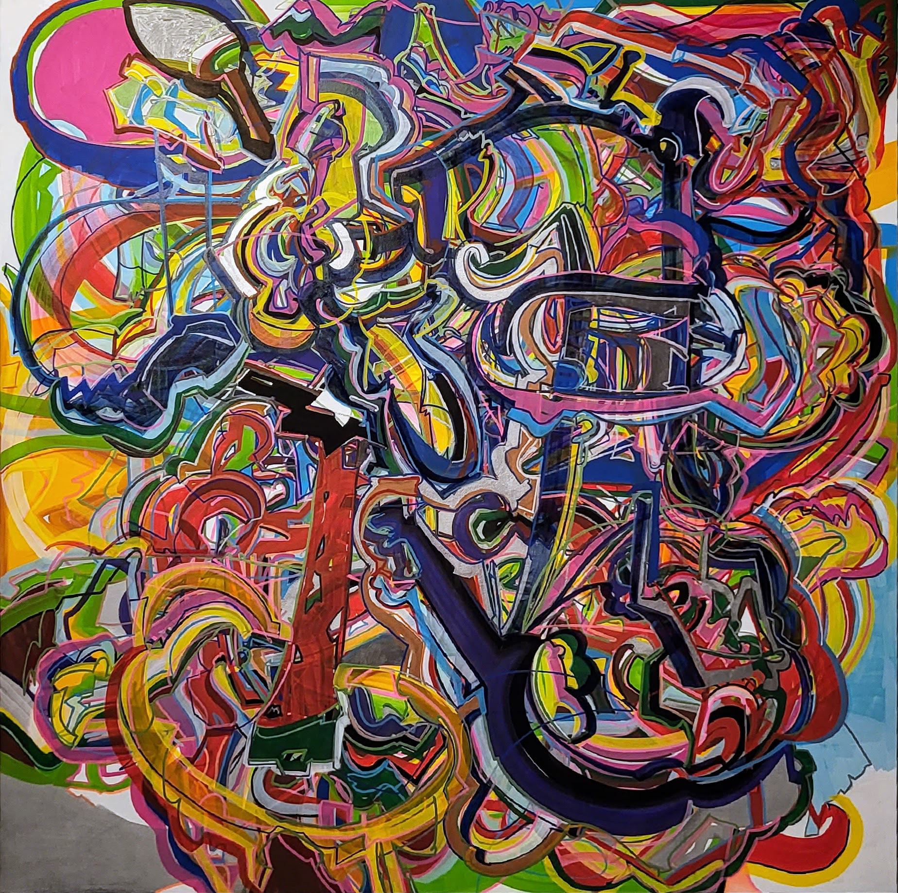 Outward Wand (Celebrity), Part I of V, Acrylic, Marker and Grease Pencil on Panel, 40" x 40" 2023