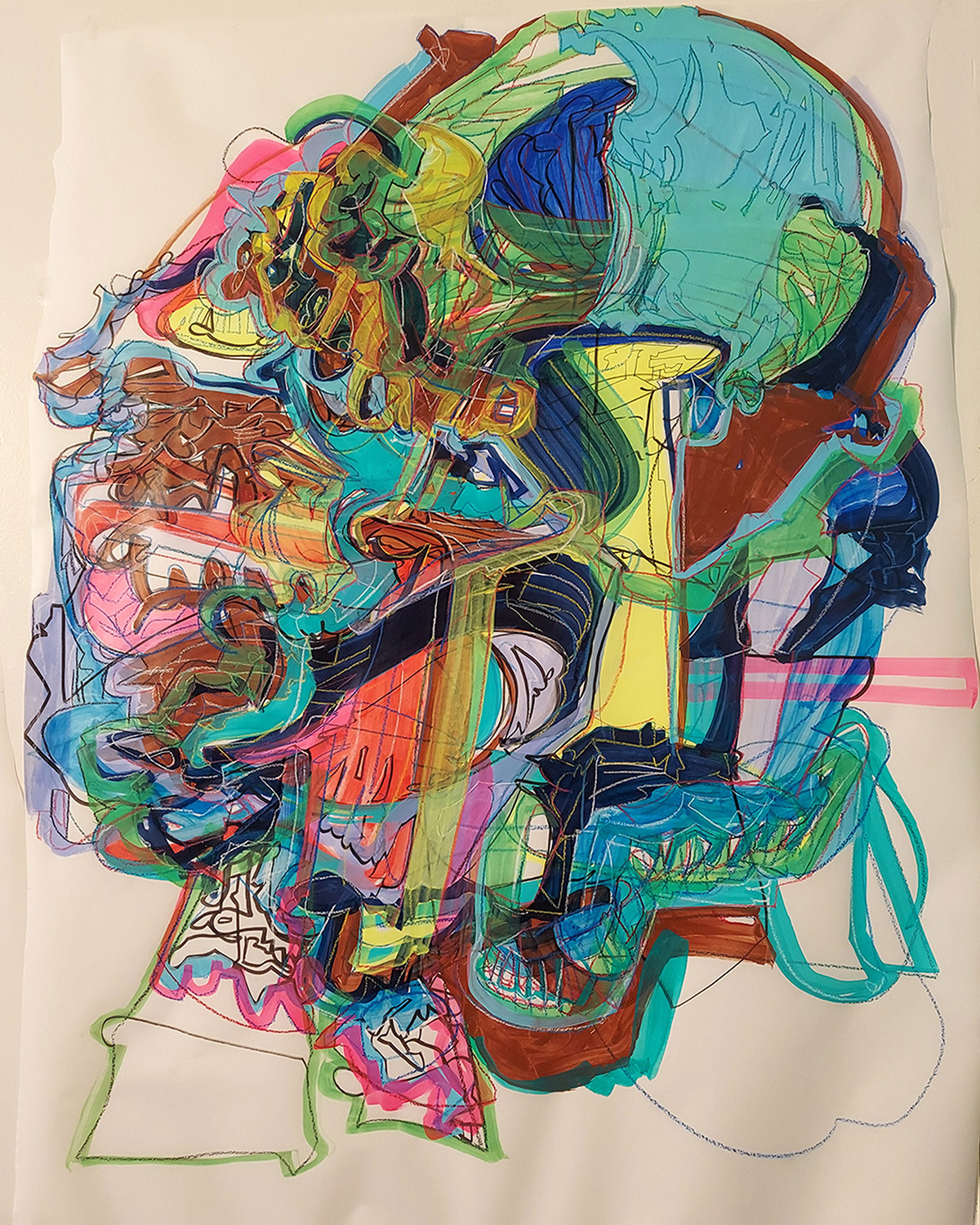 Collection of Lies, Acrylic, Marker and Grease Pencil on Vellum, 36" x 27" 2020