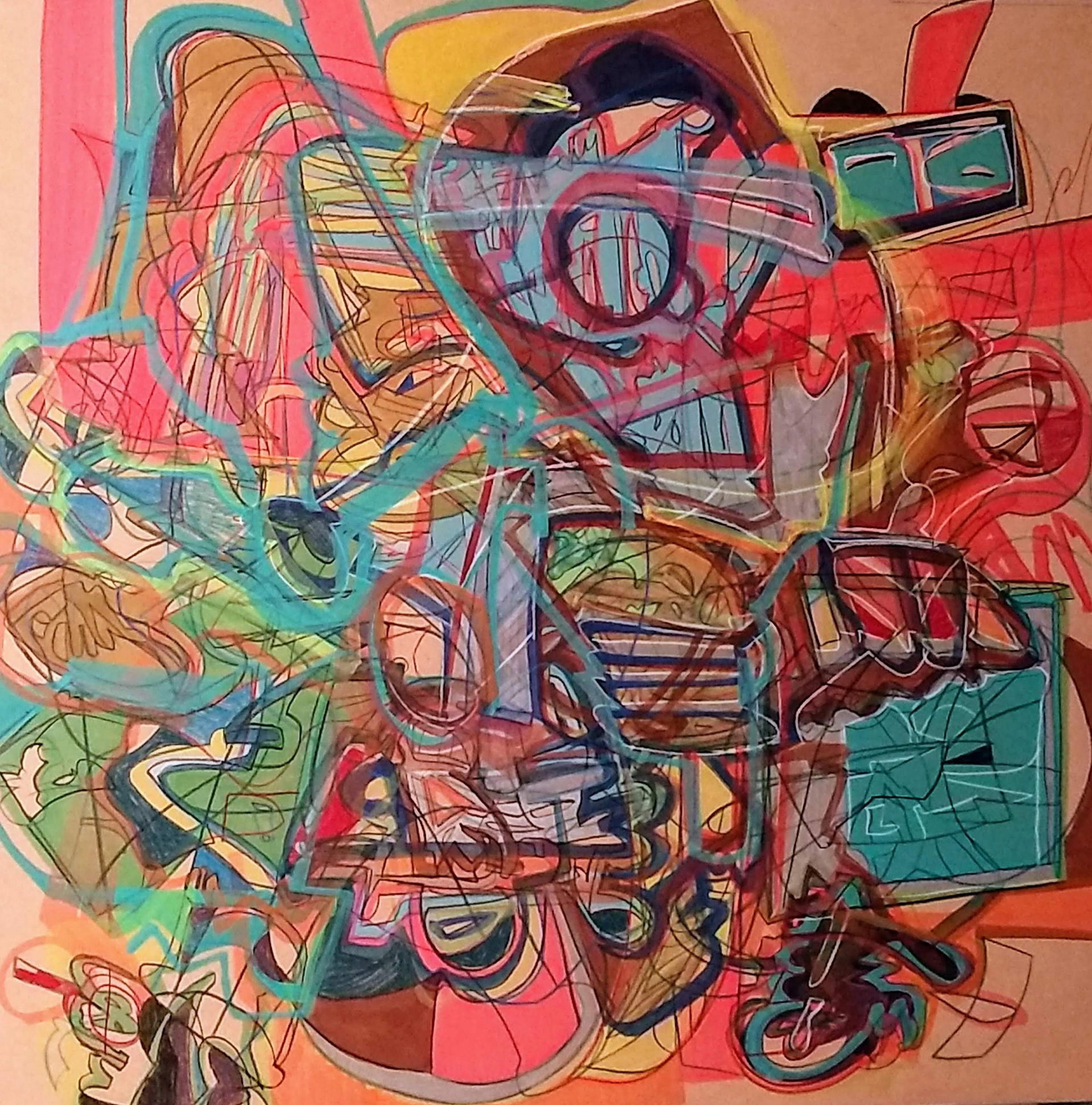 The Tumult Is Me, Acrylic and Grease Pencil on Panel, 35" x 35" 2020