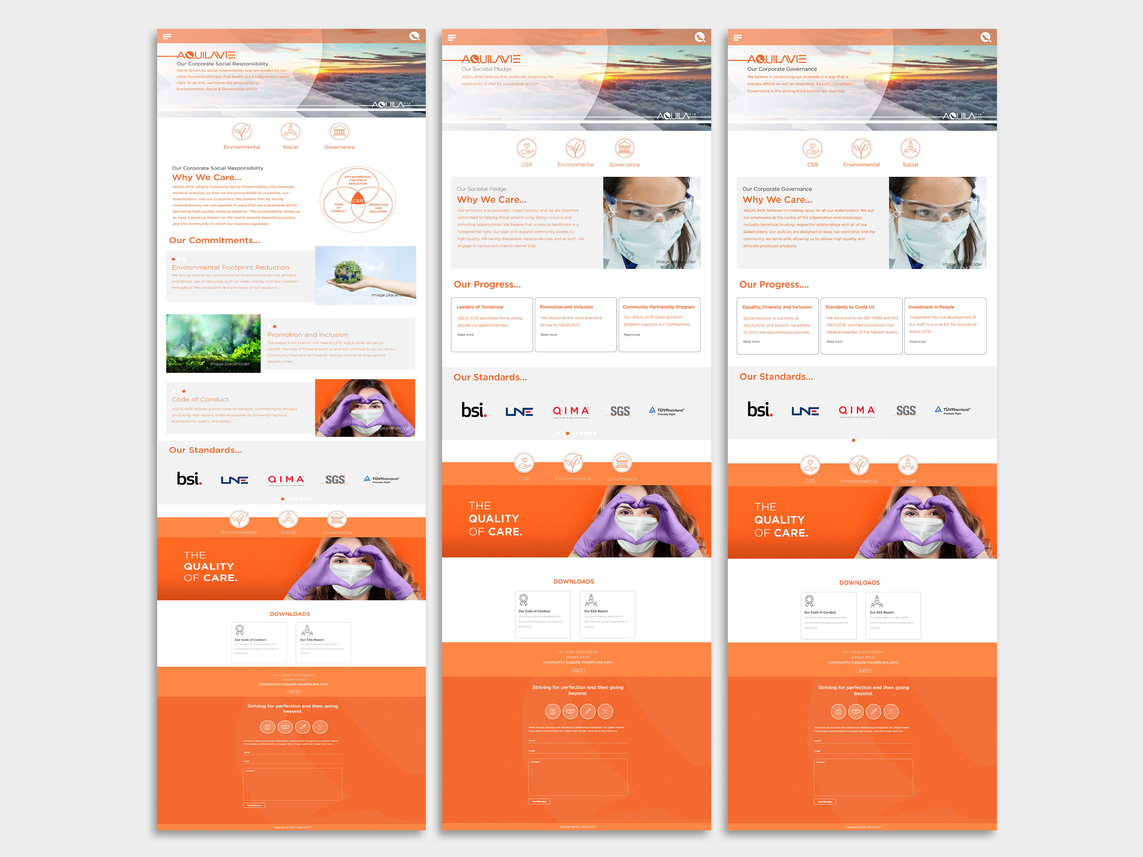 Aquila Healthcare Website Layout