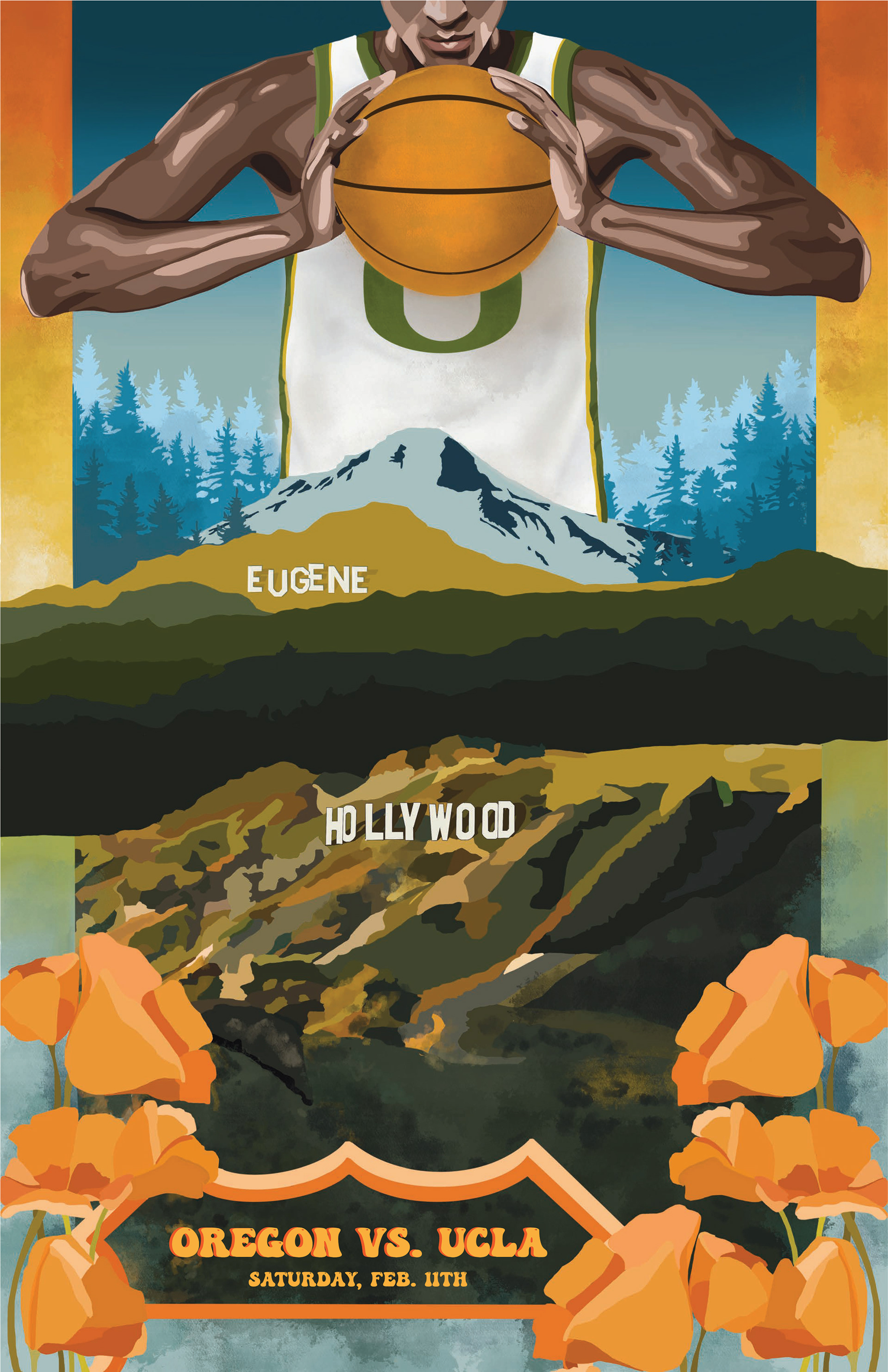 gameday poster for UO MBB team v. UCLA