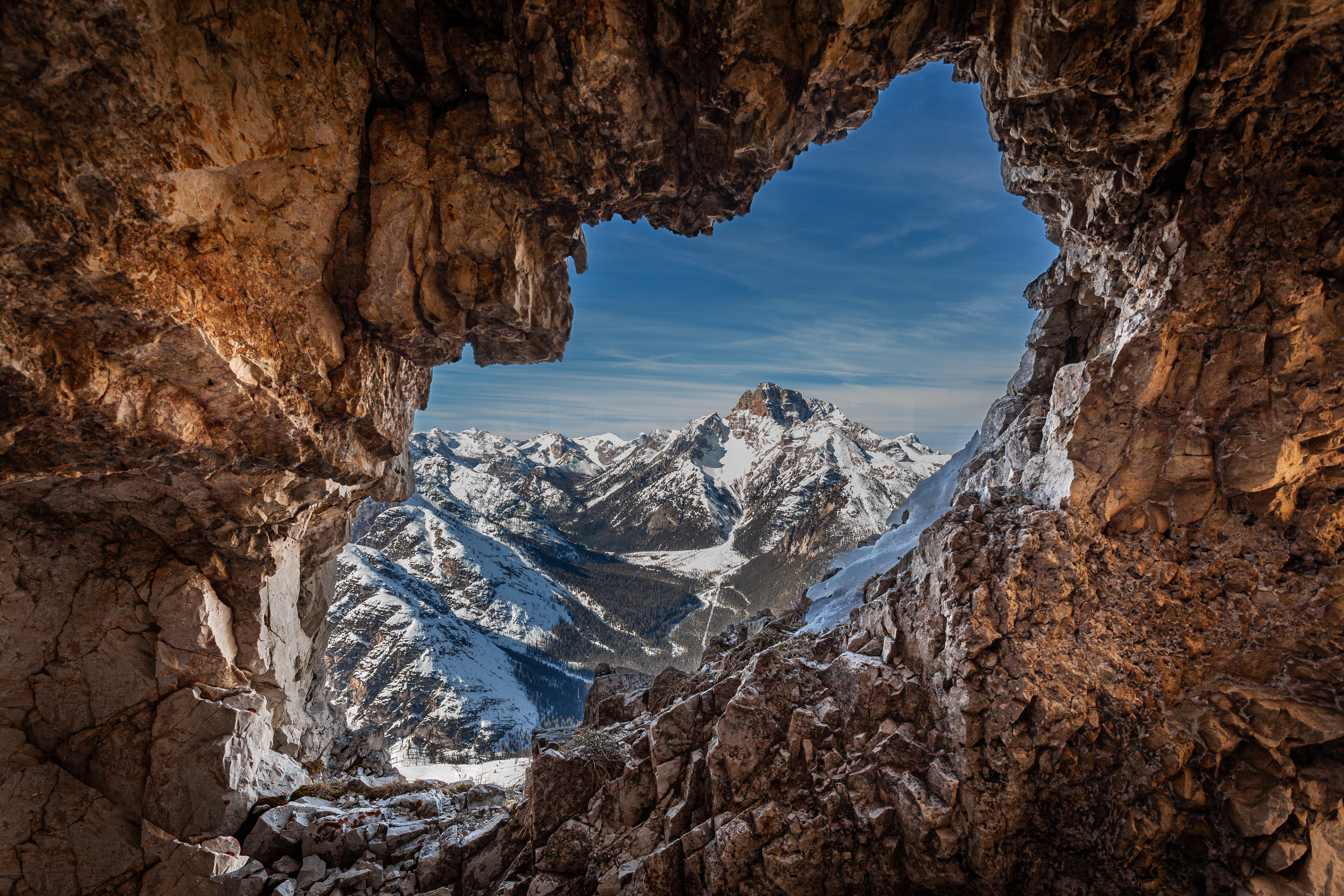 Croda Rossa from a war look out post on Monte Piana.
