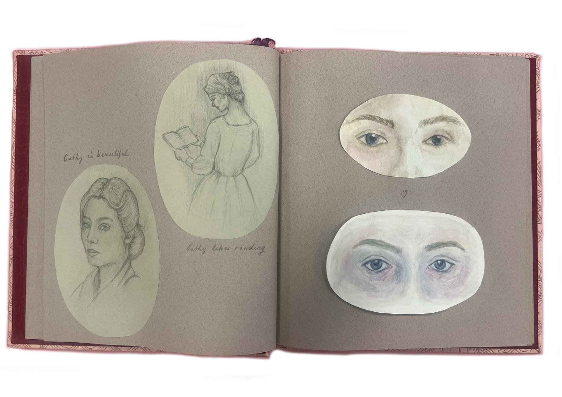 5. Drawings of Cathy and paintings of her eyes (calligraphy by Franny Bennett)