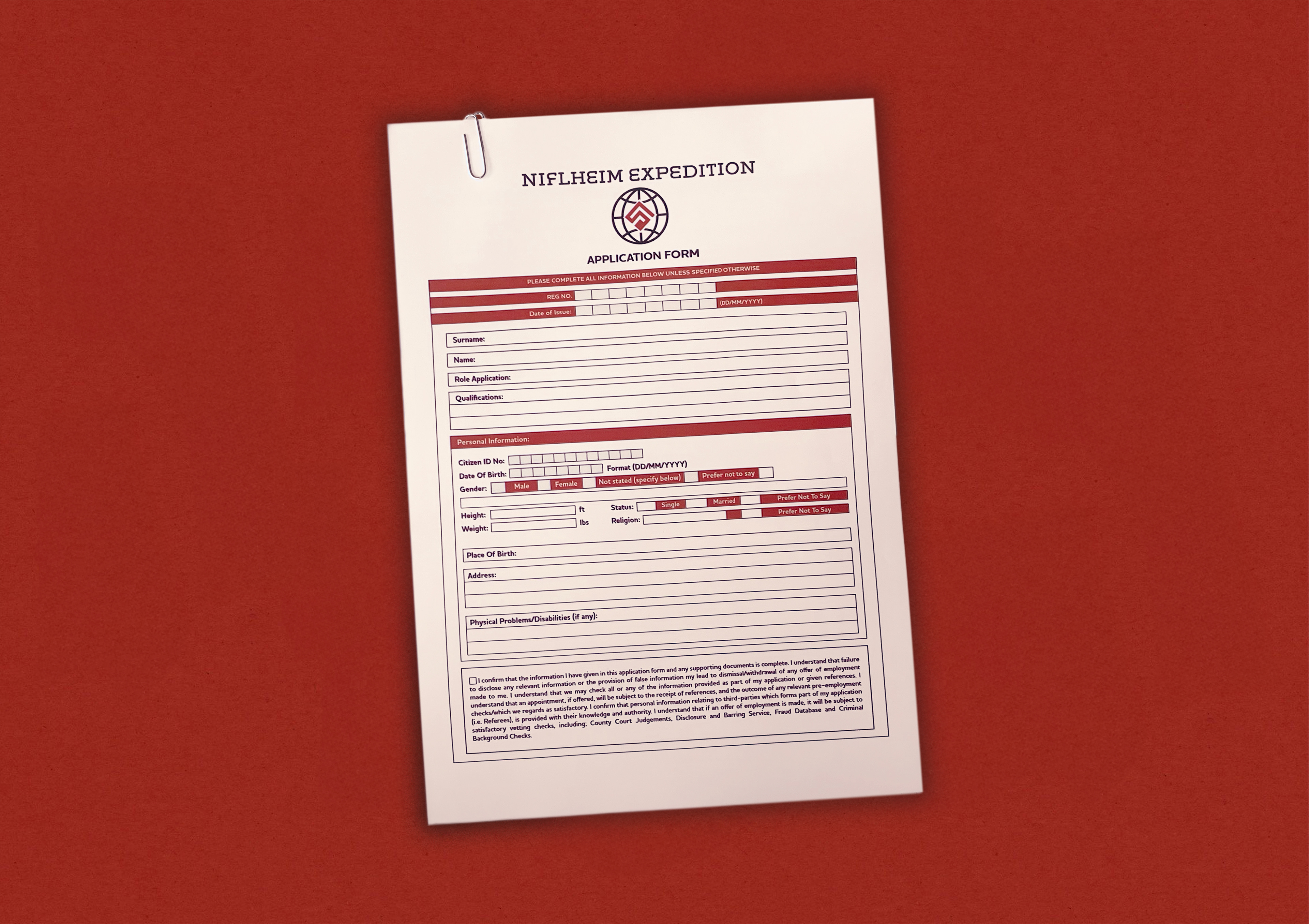 Mickey's Expendable application form that was a combined effort between myself and Betty Woodhouse