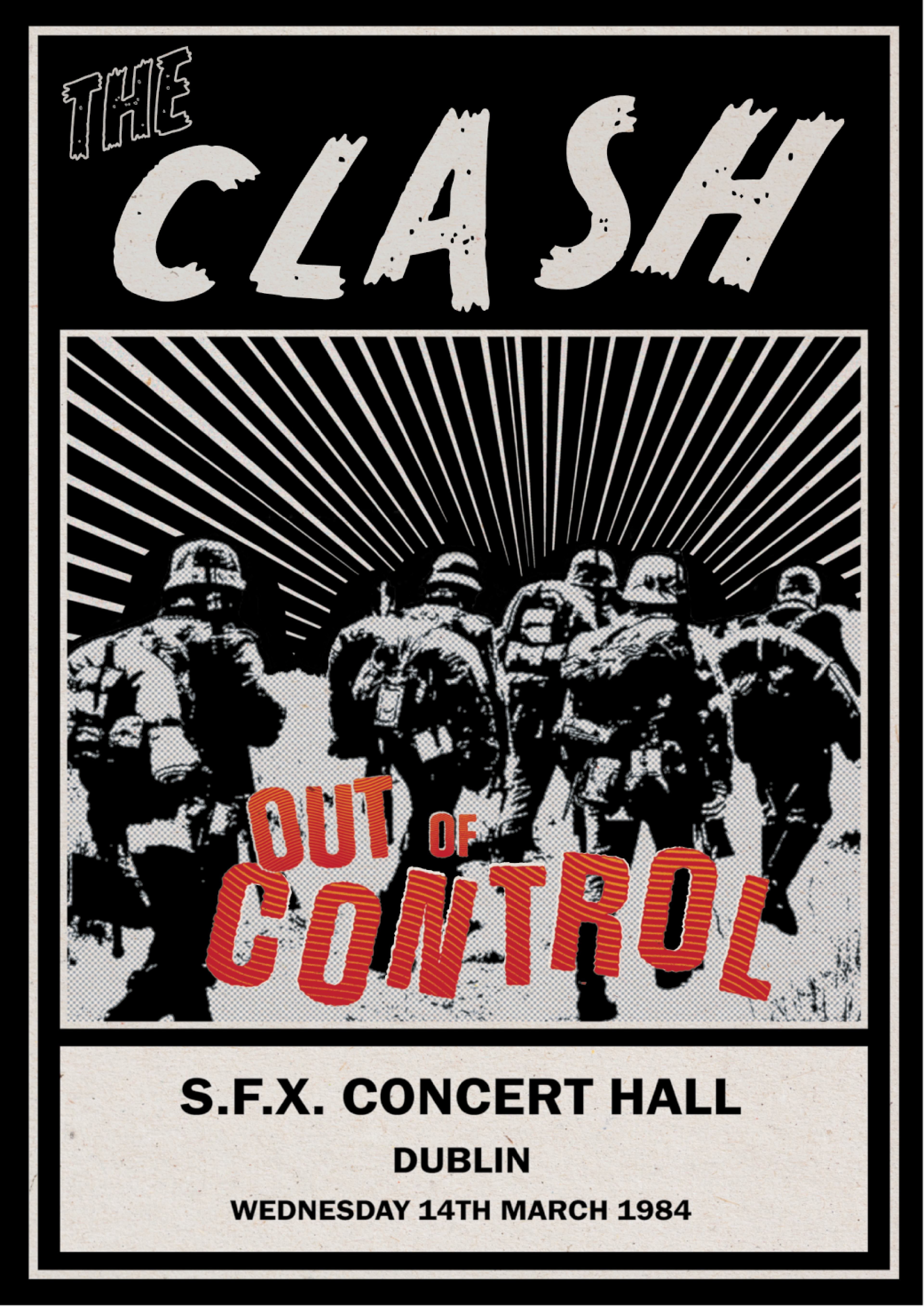Poster design for real Clash concert that took place in Dublin in the 80's