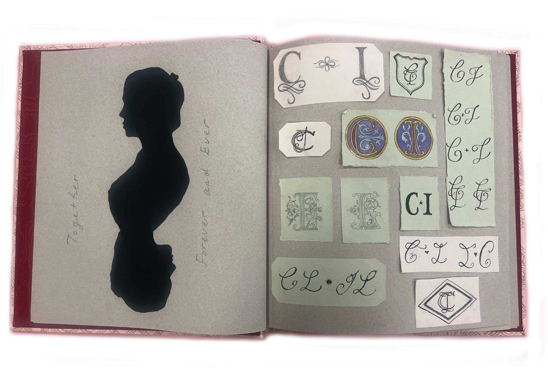 3. Joined silhouette and Initials of Cathy and Isabella