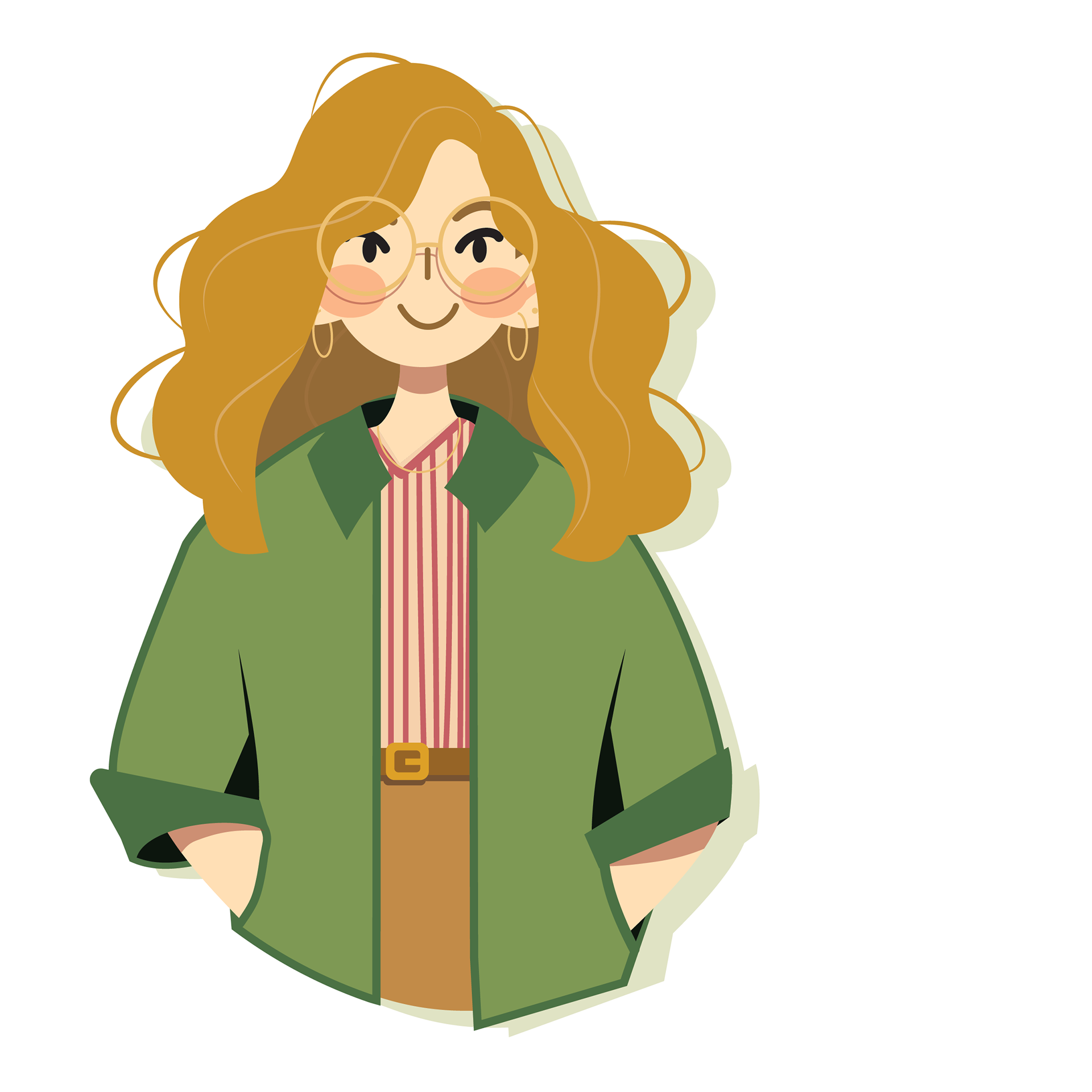 Flat illustration of woman with red hair in a green jacket