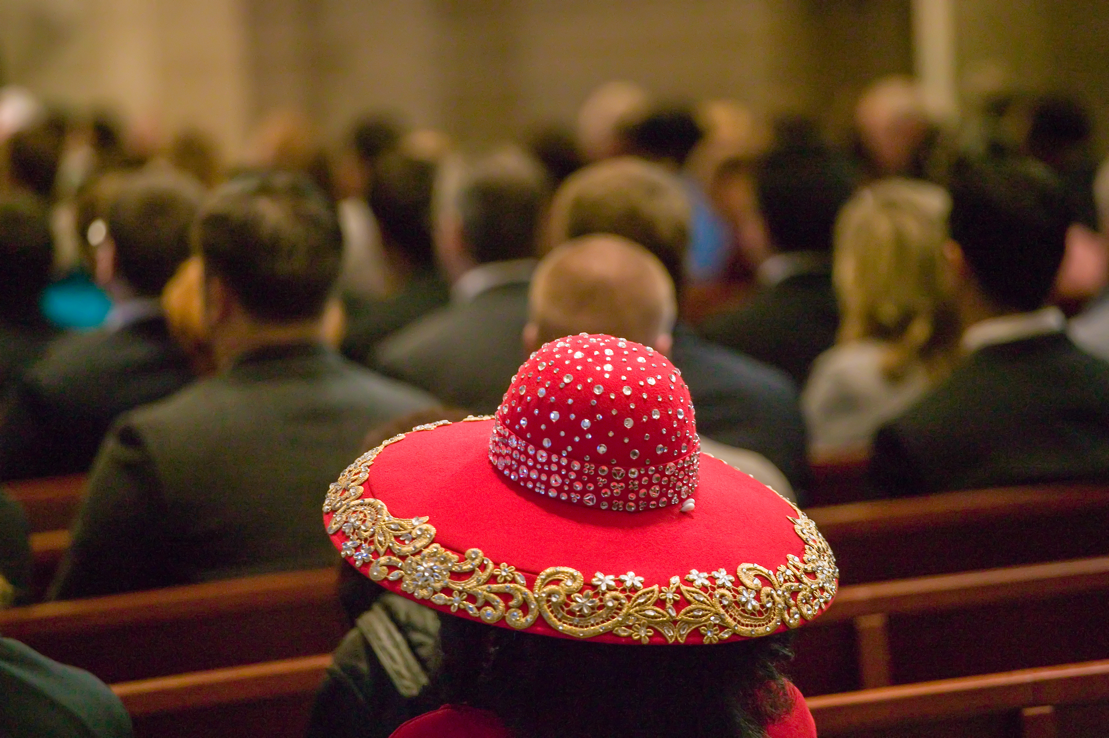The red hat, at church