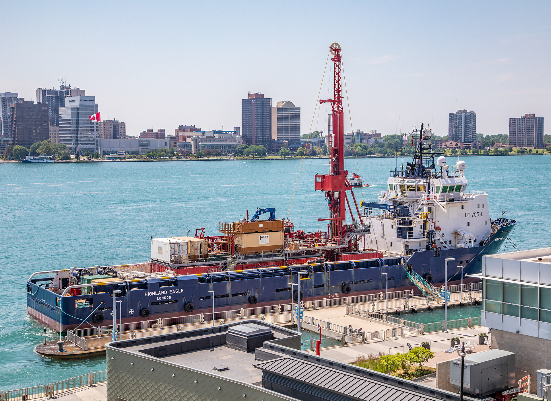 drilling rig ship for possible new tunnel under Straits of Mackinac