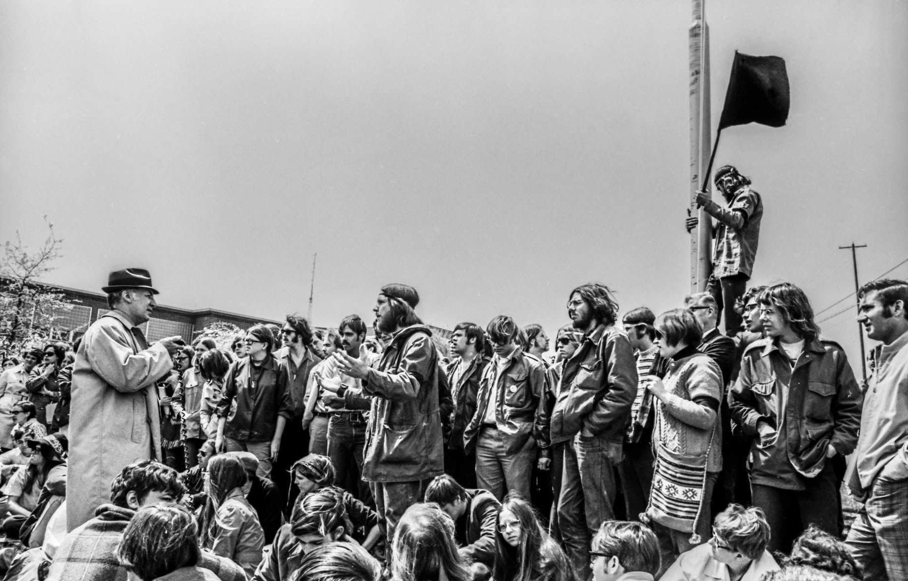 WMU President Miller talks with protesters