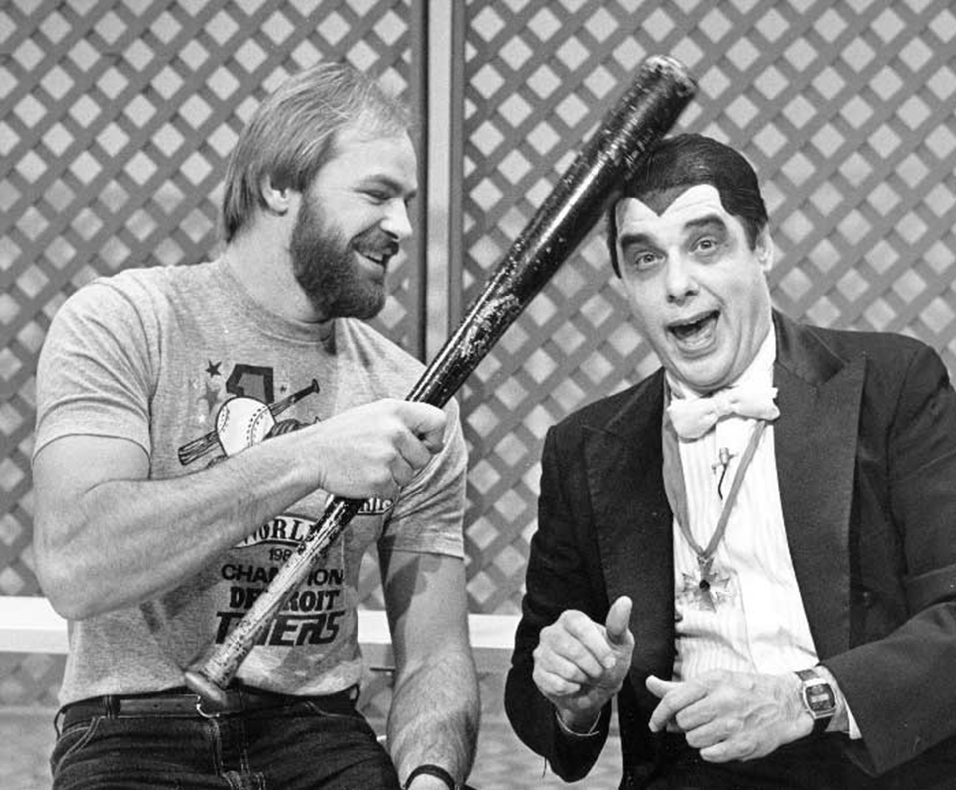 Kirk Gibson (Detroit Tigers) and Count Scary at WDIV-TV studios