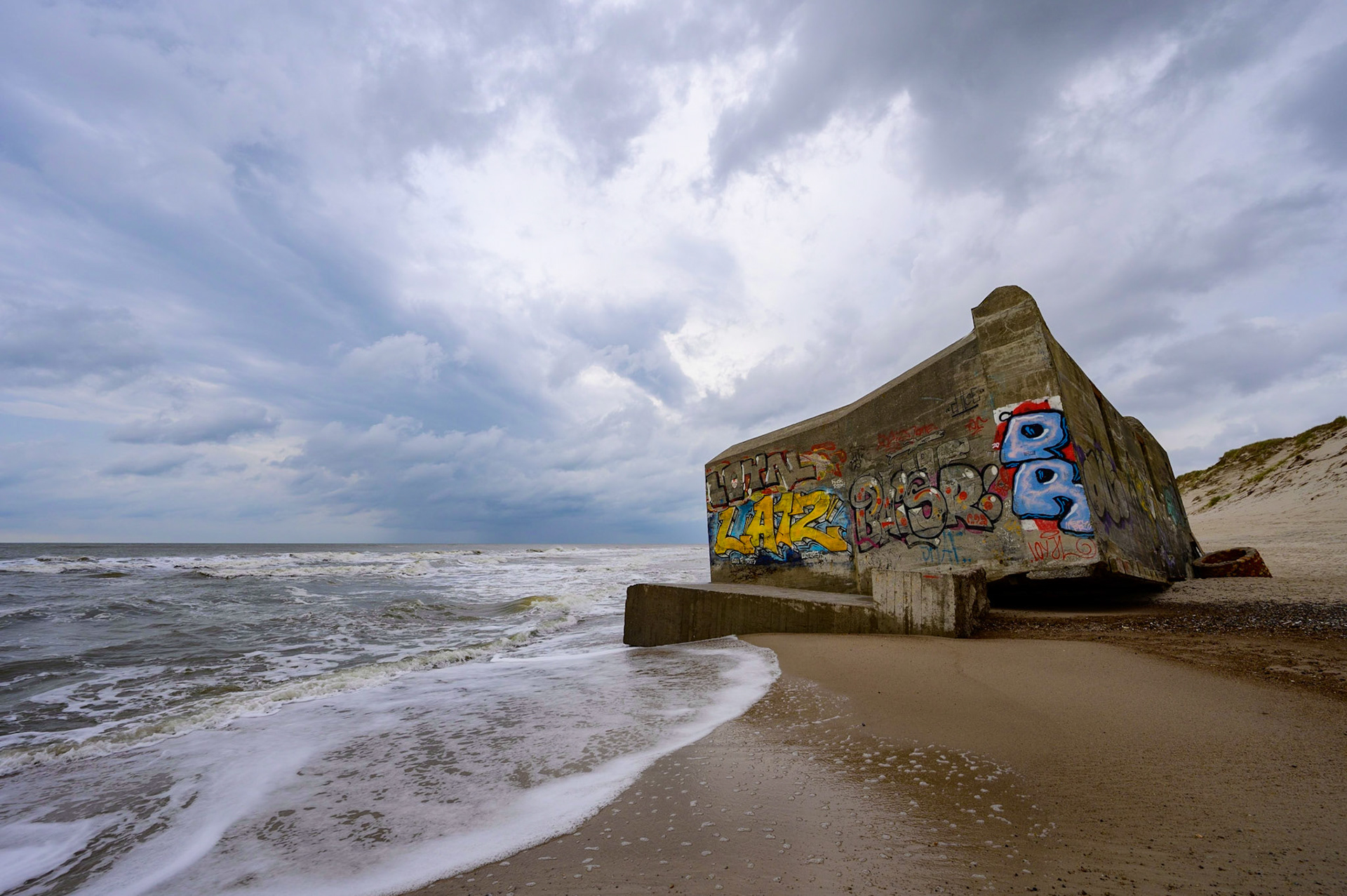 Coastal WWII bunkers from the Atlantic Wall, on the beach at Hvide Sande Denmark