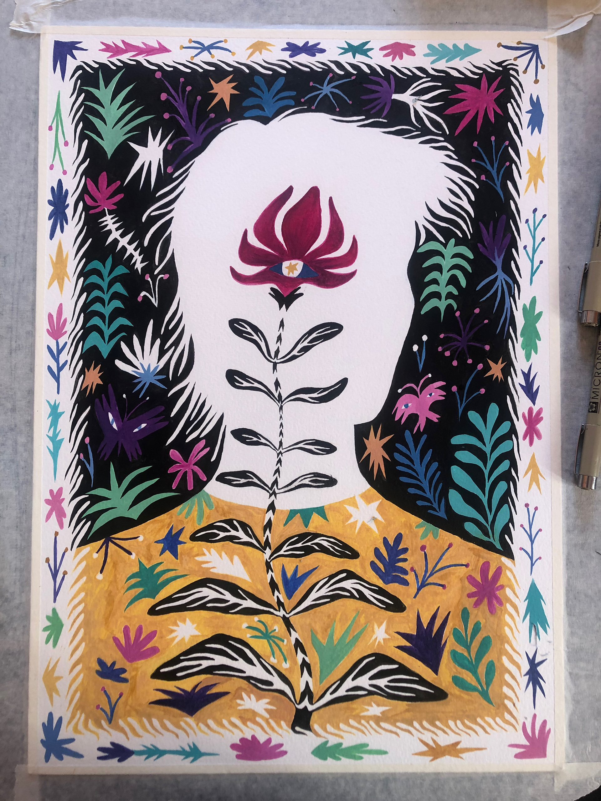 Portrait à l'encre colorée