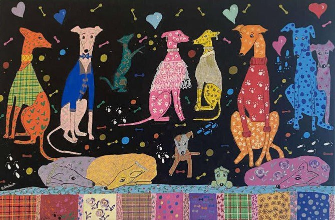 'Gone to the Dogs' Acrylic on canvas by Debra Collins  24”x16” €160