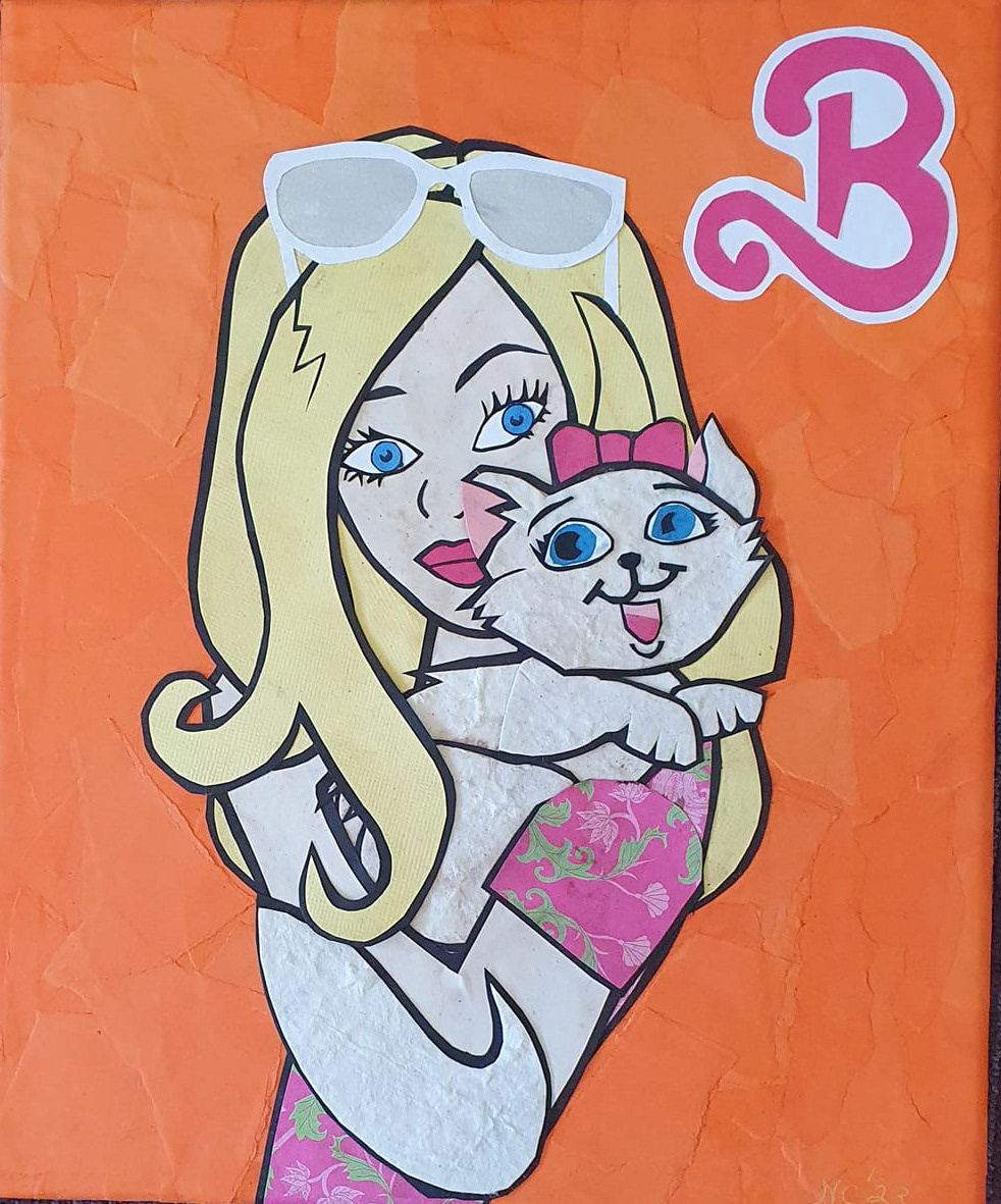 Barbie with cat 10" x 12" €35 (unframed)