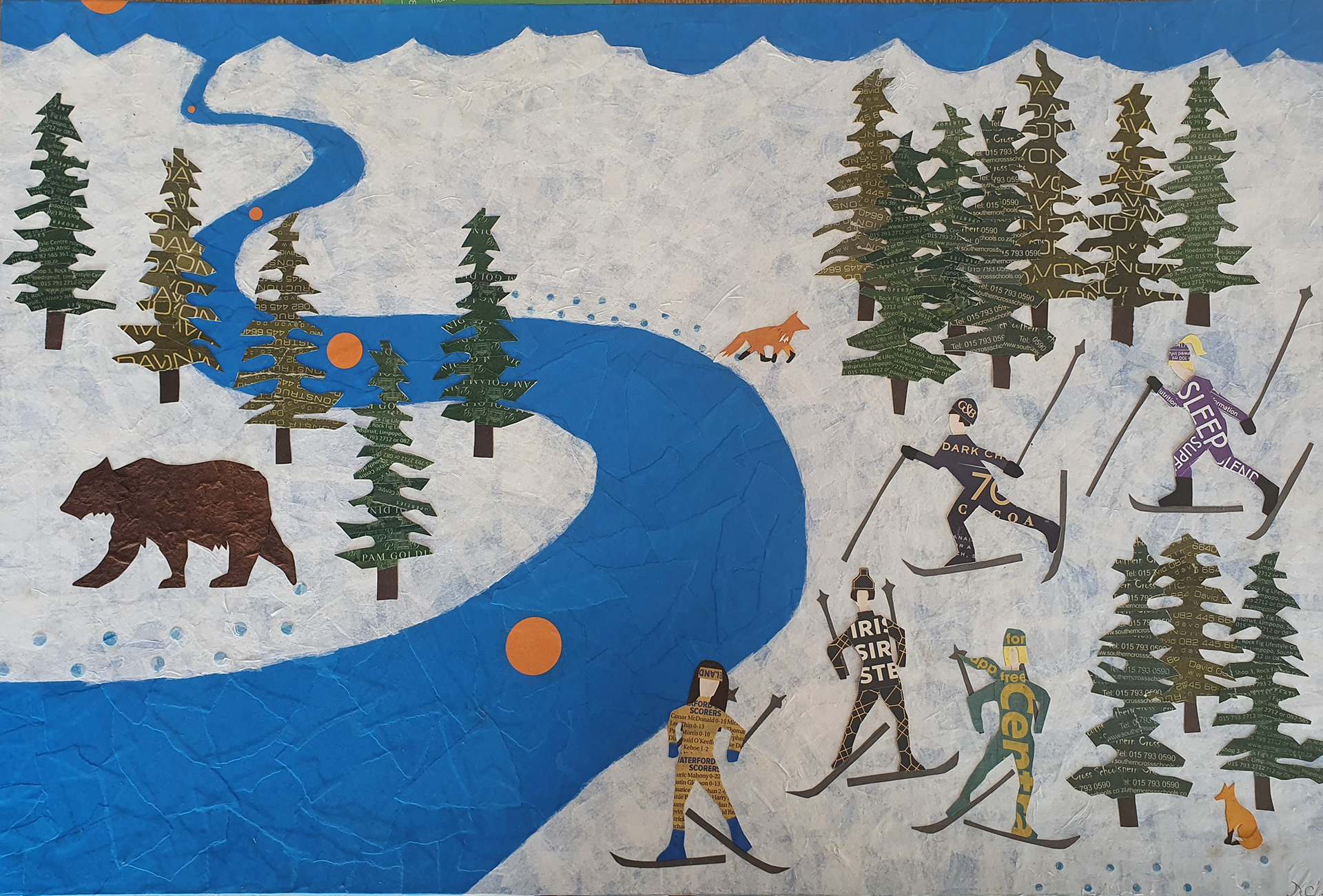 skiing party - 24 x 16 inches, 21 x 29 inches, framed - White Wood and glass €175