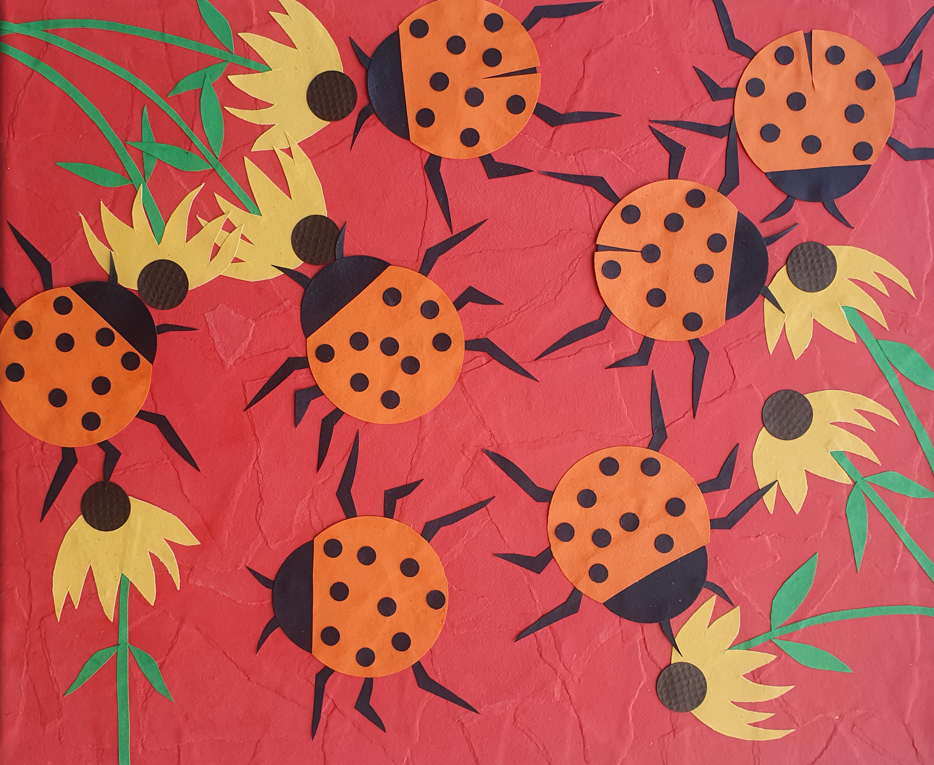 Ladybirds on red - 10 x 12 inches plastic wrap without frame €35 or with plain black frame €70